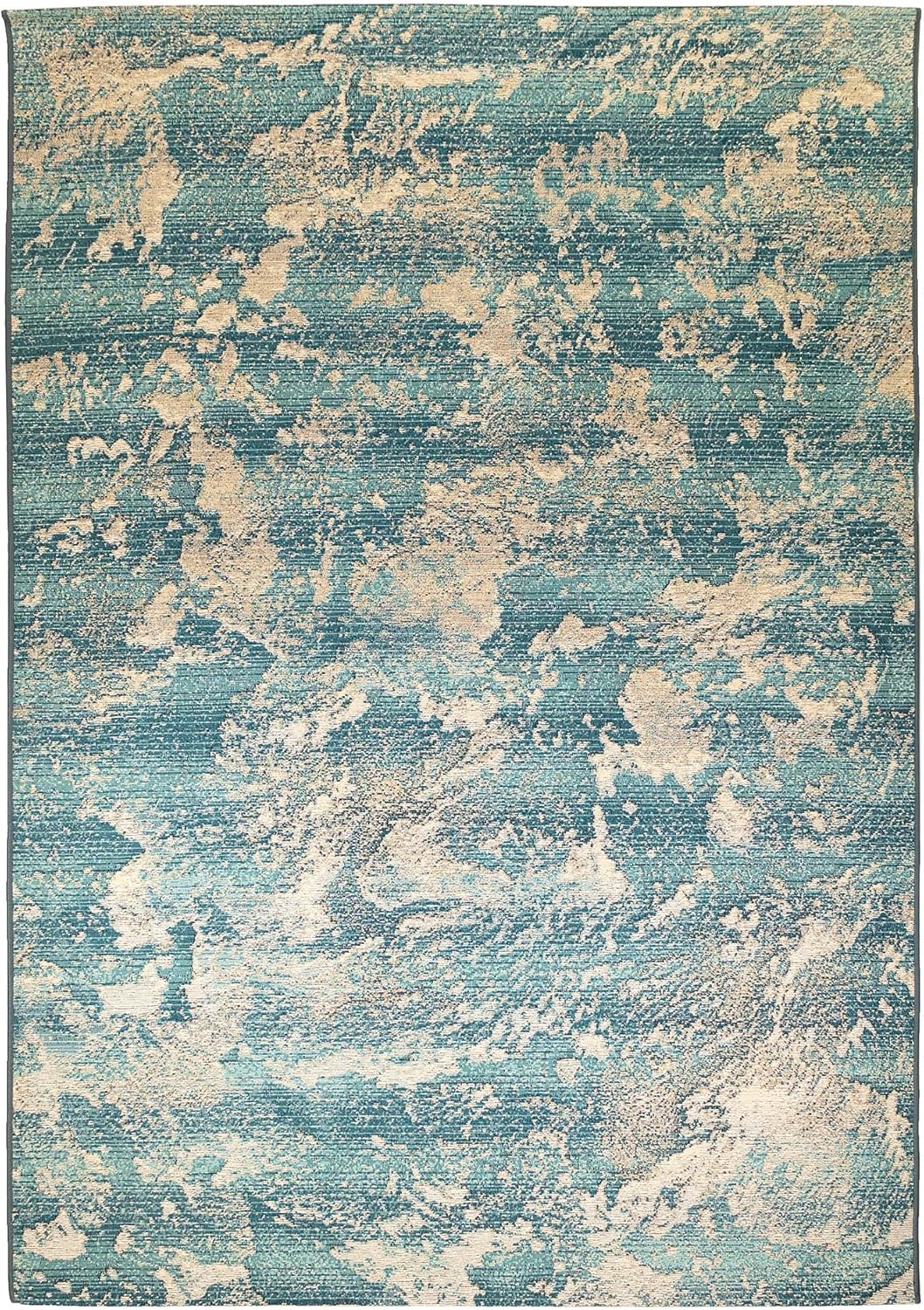 Liora Manne Marina Indoor/Outdoor Power Loomed Synthetic Blend Low Profile Area Rug - Contemporary Graphic Casual Colorful (Stormy Sea) (7'10" x 9'10")