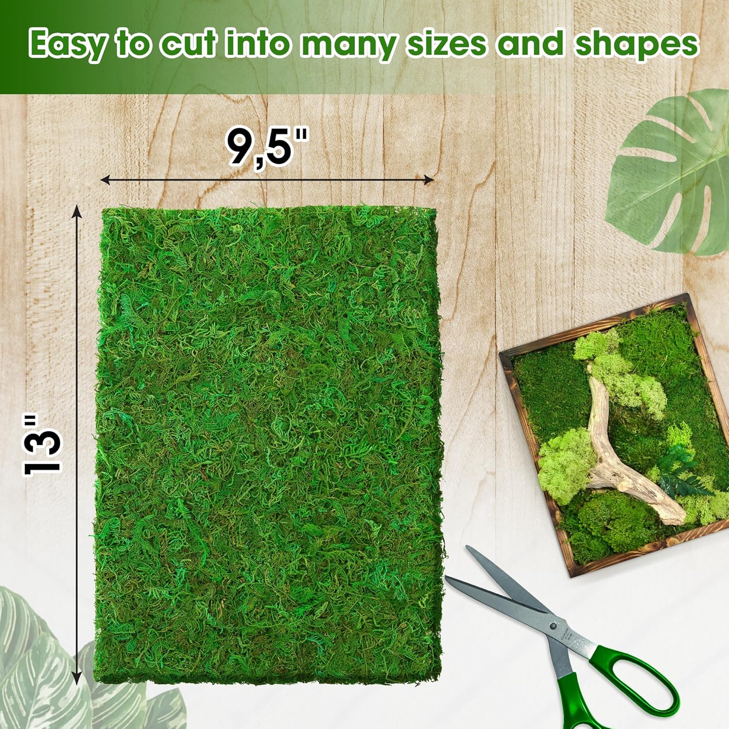 DUSPRO 13x9.5 Inches Moss Mat 2Pcs, Peel and Stick Moss Sheets for Crafts, Moss Sheets for Planters, Moss for Plants Indoor, Adhesive Moss Sheets for Crafts, Sticky Moss for Fairy Garden