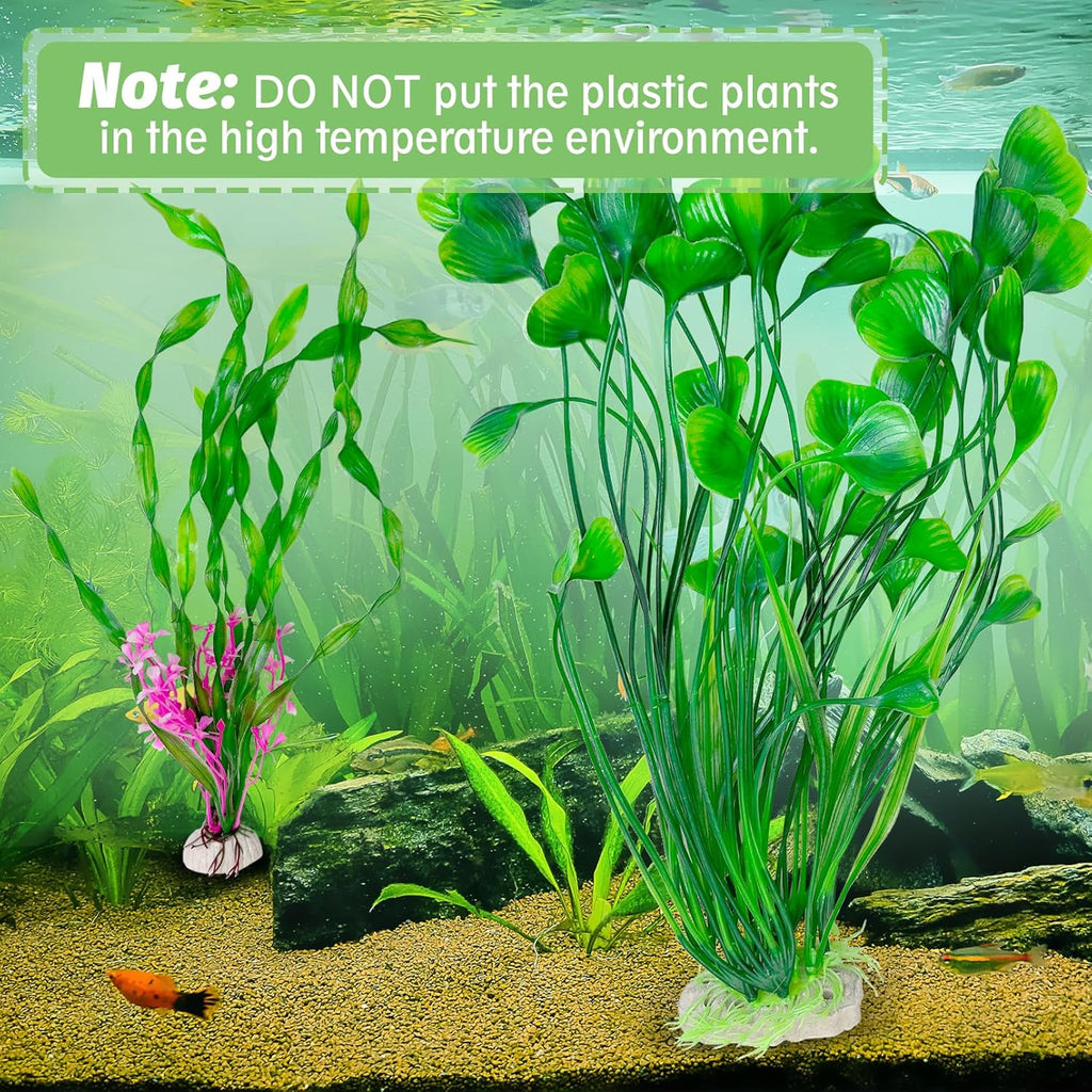 Hamiledyi Artificial Aquarium Plants Fish Tank Decorations, Soft Plastic Green Water Grass for Fish Habitat, Realistic Underwater Décor, Safe for Fish, 2-Pack