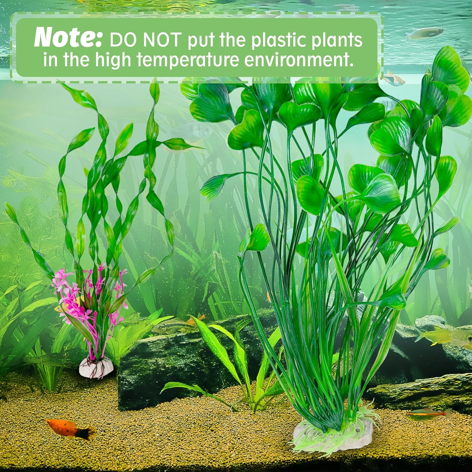 Hamiledyi Artificial Aquarium Plants Fish Tank Decorations, Soft Plastic Green Water Grass for Fish Habitat, Realistic Underwater Décor, Safe for Fish, 2-Pack