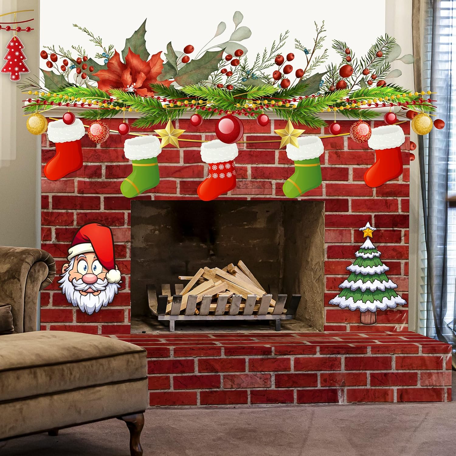 JOYIN Christmas Brick Wall Backdrop 4FT by 30FT Birthday Party Accessory Wall Decorations