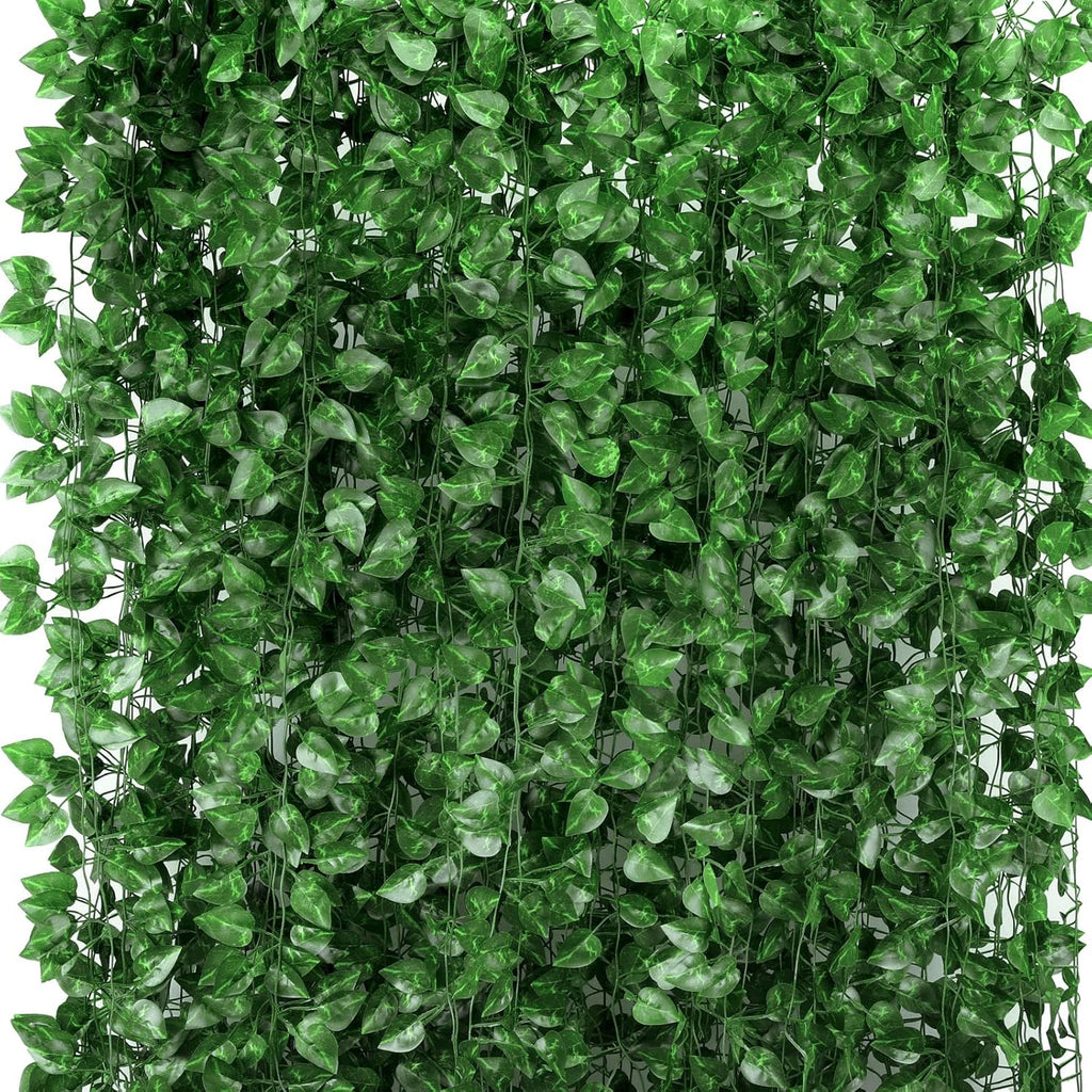 Tbestmax 473 Feet 72 Pack Artificial Ivy Leaf Plants, Green Vine Leaves, Greenery Hanging Garland, Fake Foliage Flowers for Home Kitchen Garden Office Wedding Wall Decor
