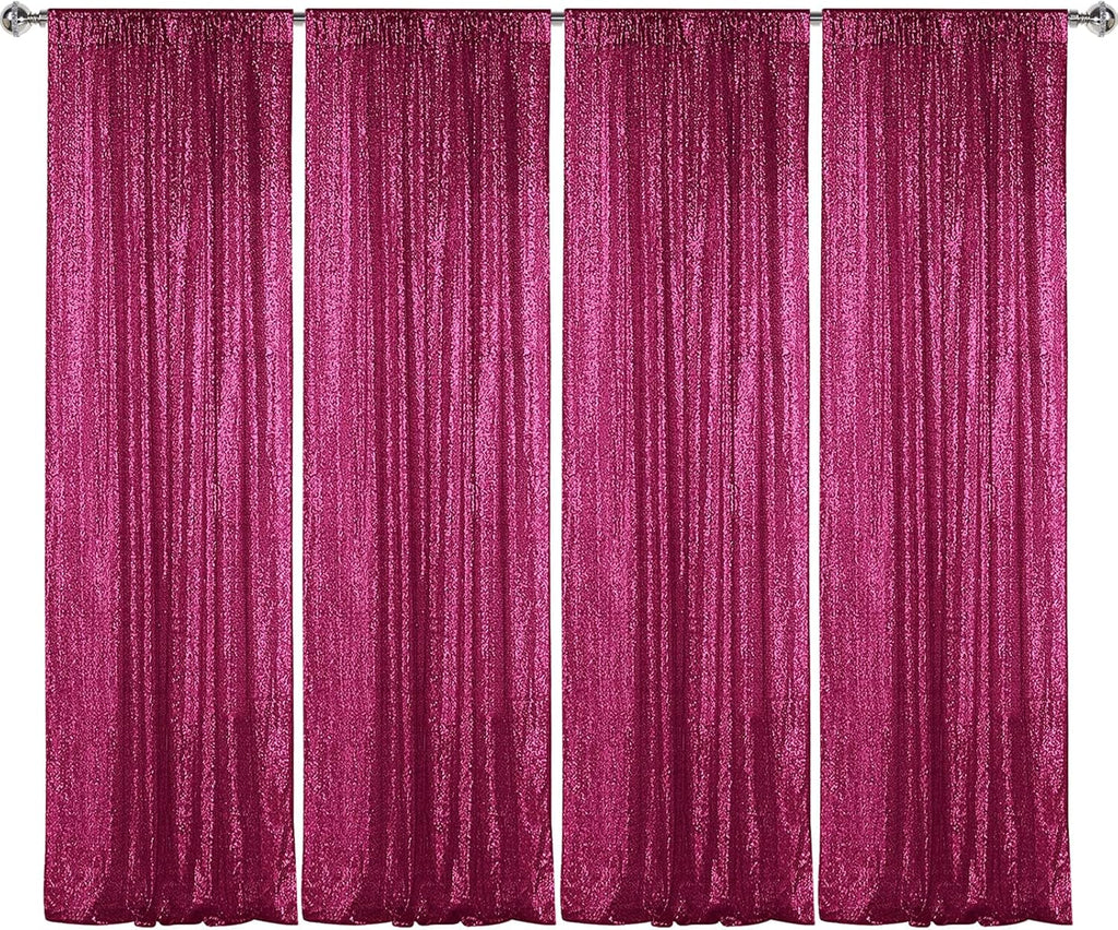 Sugargirl Fuchsia Sequin Backdrop Curtain 4 Panels 2FTx8FT Glitter Fuchsia Background Drapes Sparkle Photography Backdrop for Party Wedding Birthday Wall Decoration