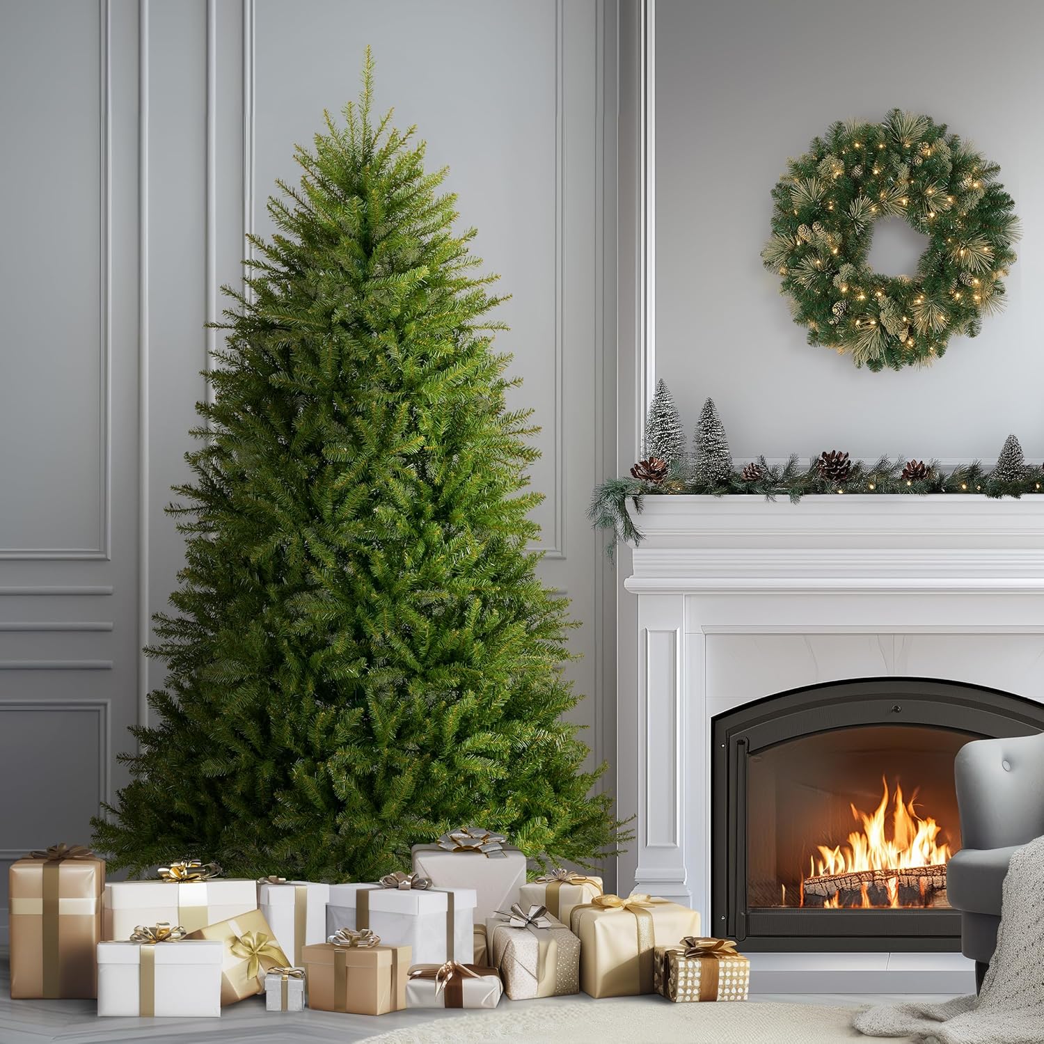 National Tree Company 6.5 ft Unlit Dunhill Fir Full Artificial Christmas Tree, 1,838 Tips, Includes Stand, Green