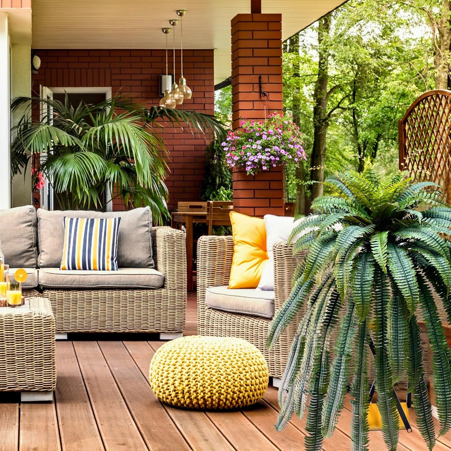 Giant Artificial Boston Ferns for Outdoors Large,Uv Resistant Lifelike Artificial Plants Large,Faux Fern Silk Ferns Look Real,Fake Fern for Outside 88Branches Extended Olive Green,No Base.