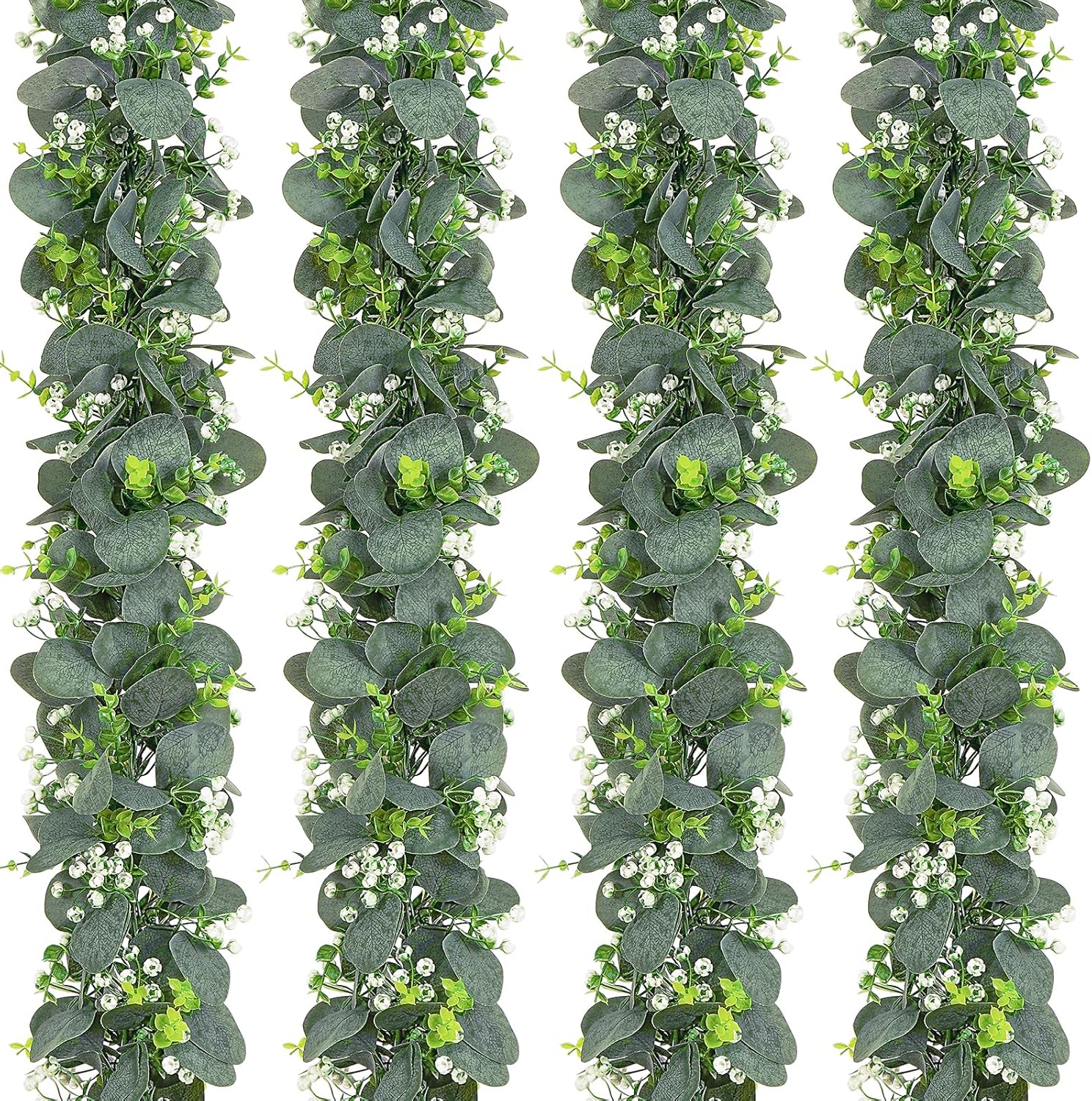 Dolicer 4 Packs 6FT Artificial Eucalyptus Garland, Faux Greenery Garland Fake Vines Hanging Silver Dollar Eucalyptus Leaves for Wedding Backdrop Arch Table Wall Party Home Decor