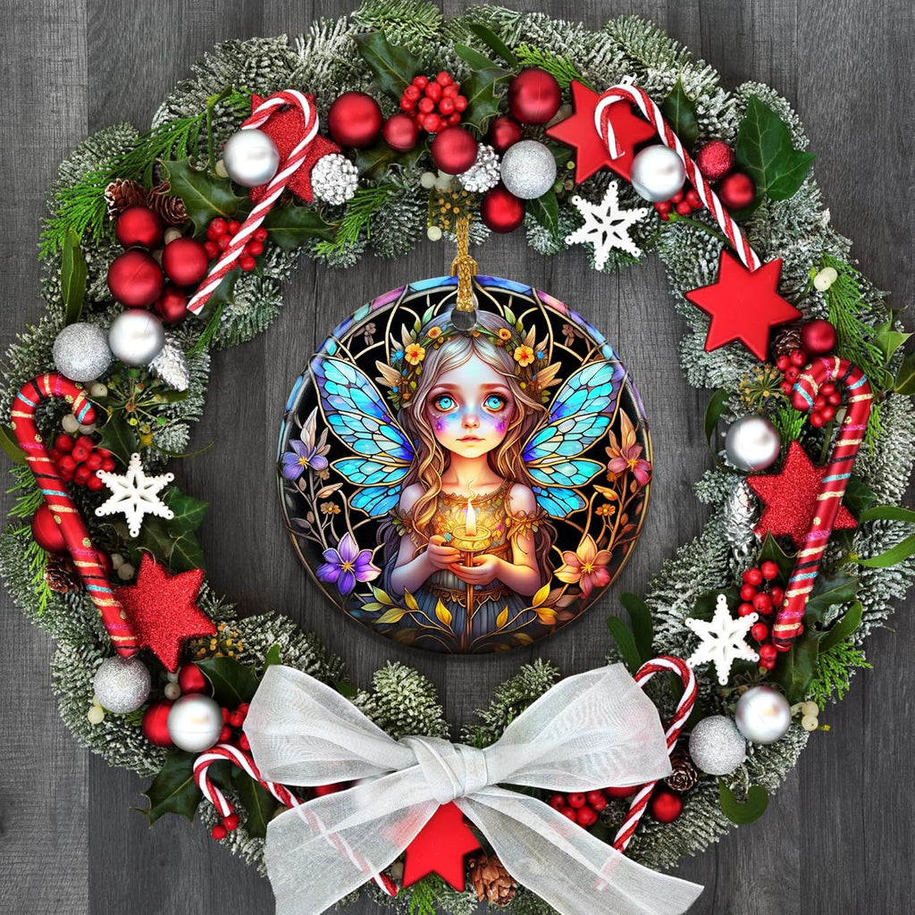 Stained Ceramic Fairy Ornament - Fairy Christmas Ornaments - Christmas Tree Ornaments - Christmas Decorations - Fairy Decor for Office, Room, Home - Holiday Present Ideas - A