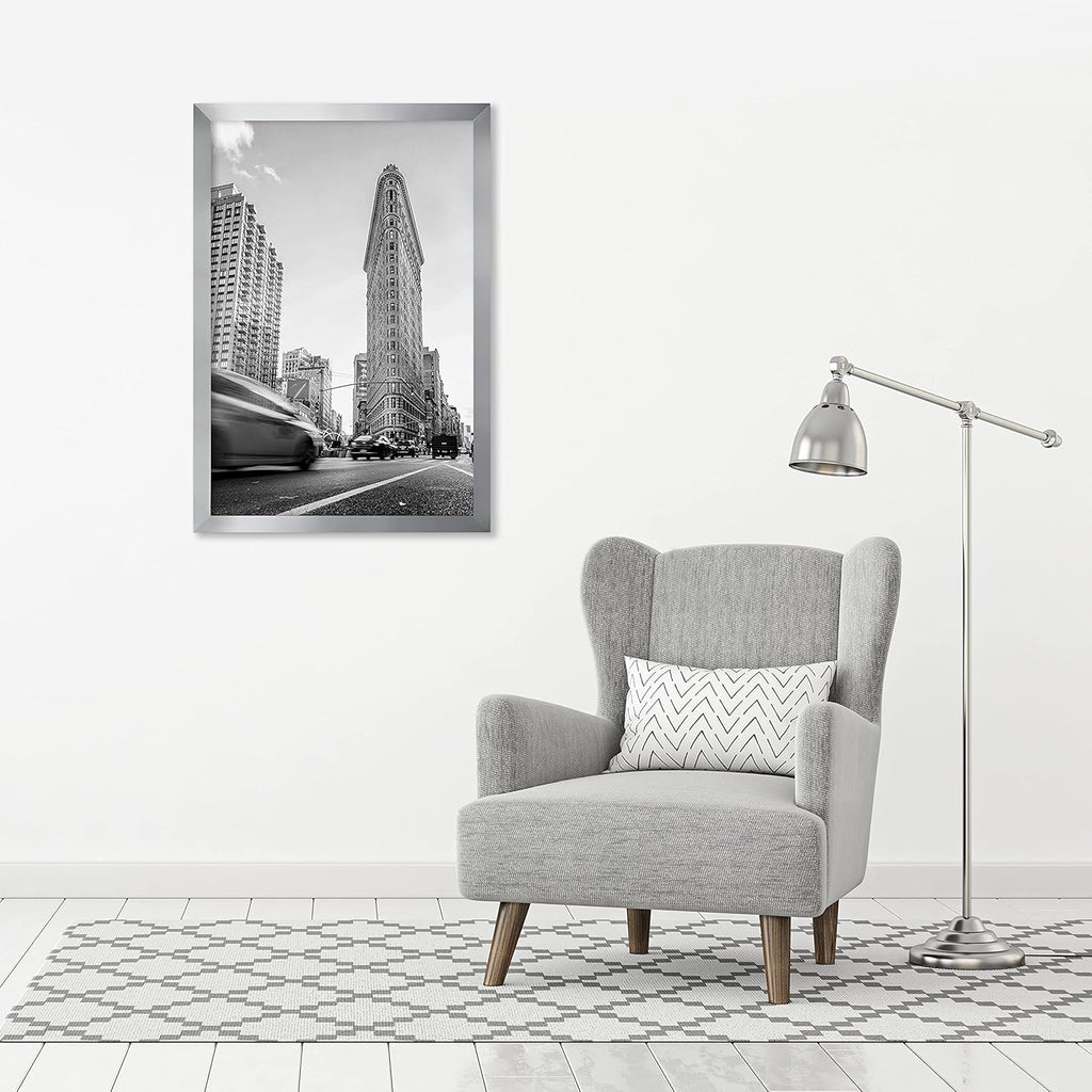 Americanflat 24x36 Poster Frame with Polished Plexiglass - Silver Picture Frame - Wide Photo Frames Made of Engineered Wood for Vertical or Horizontal Wall Display - Epic Collection - Silver
