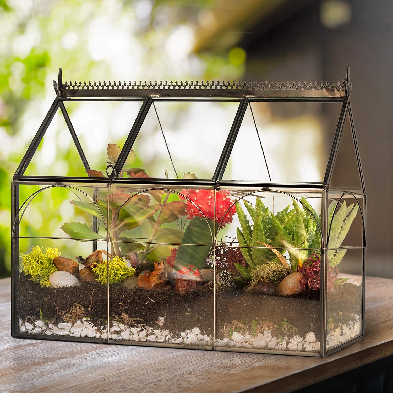 D'Eco Glass Greenhouse Centerpiece (10x4.5x9) - Tabletop Geometric Planter Terrarium - Fill with Succulents, Moss, Holiday Decorations, Mini Trees & Ornaments - Home Decor Xmas Gift for Plant Lovers