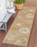 Liora Manne Carmel Indoor/Outdoor Power Loomed Synthetic Blend Low Profile Area Rug - Transitional Coastal Seashell Decorative (Shells Sand) (1'11" x 4'11")
