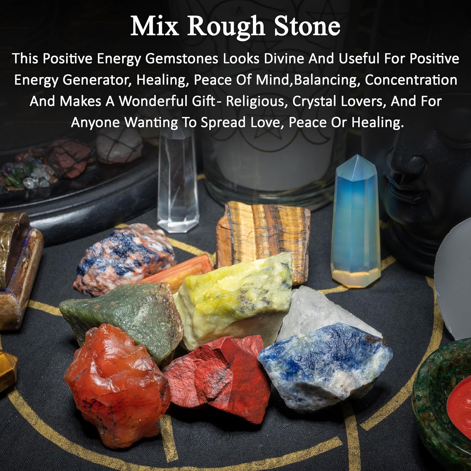 Crocon 1LB Assorted Rough Bulk Natural Stone Raw Gemstone Tumbling Cabbing Polishing Gem Mining Chakra Balancing Reiki and Crystal Healing Good Luck Home Office Décor