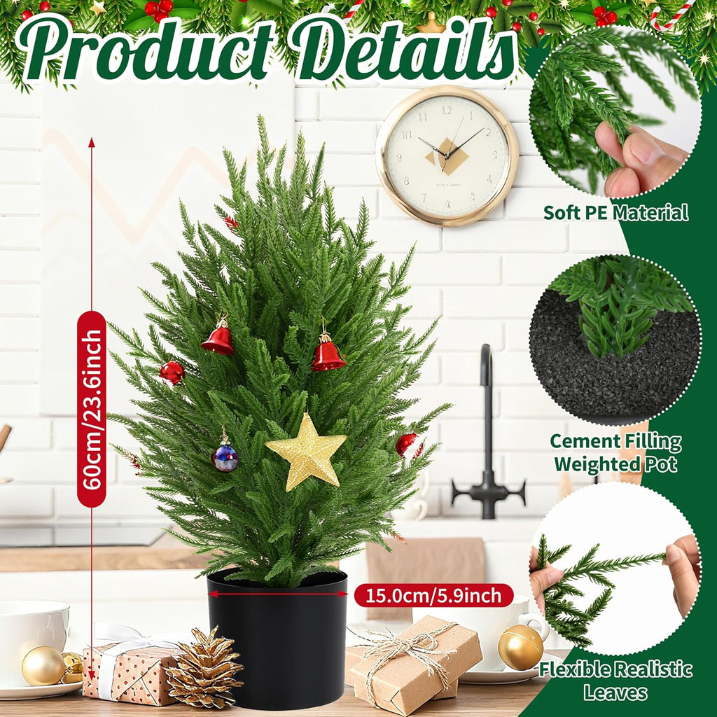 Palonu 1 Pcs 2Ft Christmas Norfolk Pine Potted Trees, 24" Realistic Artificial Norfolk Tree with Pot Faux Greenery UV Resistant Fake Plants for Tabletop Front Porch Indoor Outdoor Home Décor