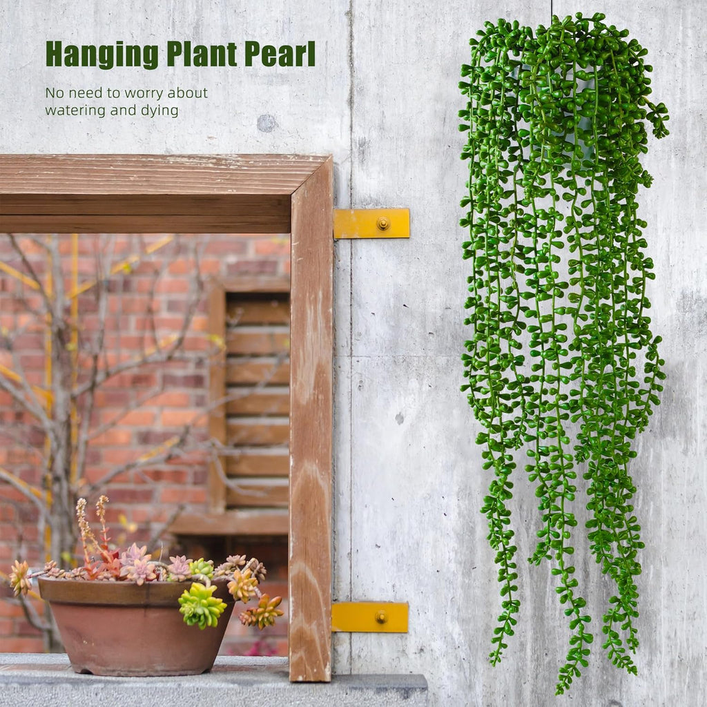 9PCS Artificial Succulents Hanging Plants,27.5 Inch Fake String of Pearls Greenery Plants 5 Branches for Fall Home Garden Office Party Balcony Wall Indoor Outdoor Autumn Decoration