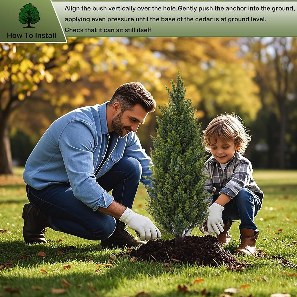 3FT Artificial Cedar Topiary Trees with Ground Spike, Set of 2 Faux Cypress Plants UV Resistant Artificial Pine Shrubs Fake Bushes for Outdoor Indoor Front Porch Garden