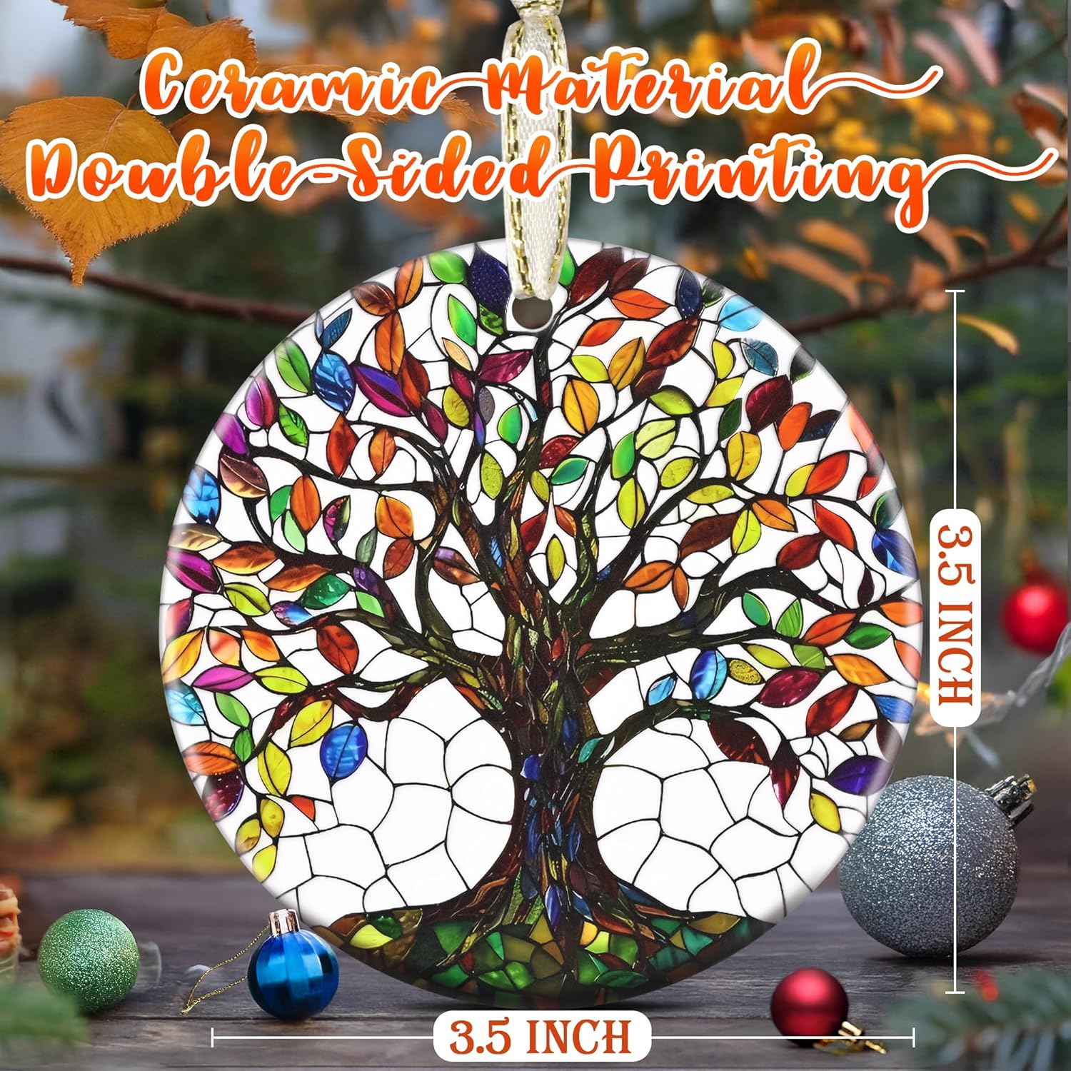 3.5 Inch Ceramic Christmas Tree Ornament, Tree of Life Christmas Ornaments, Heirloom Keepsake, Gift Exchange, Gift Idea, Bauble Present