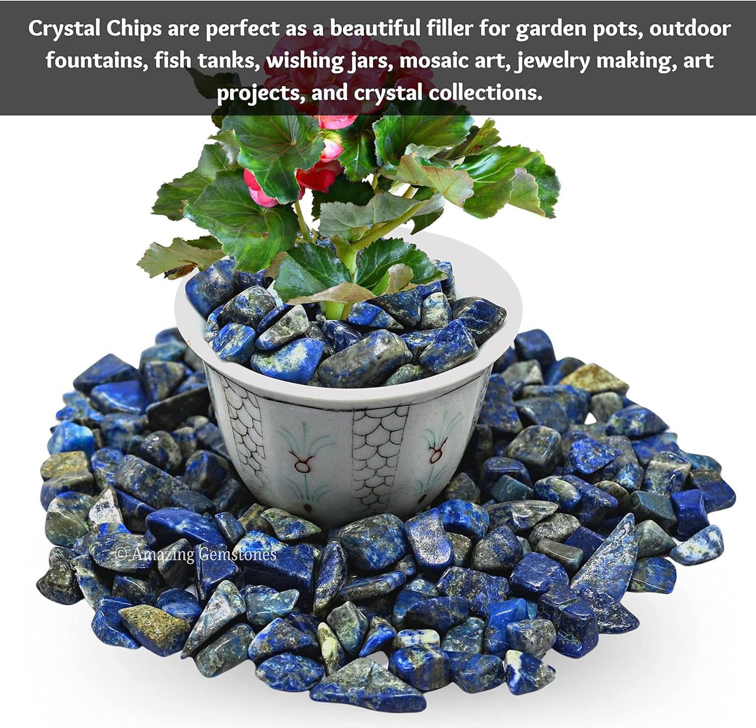 Amazing Gemstone Lapis Lazuli Crystal Chips and Tiny Crystals - Aquarium Gravel Rocks, Bulk Fish Tank Gravel, Small Tumbled Stone Chips for Decoration (Natural AAA Grade Gemstones)