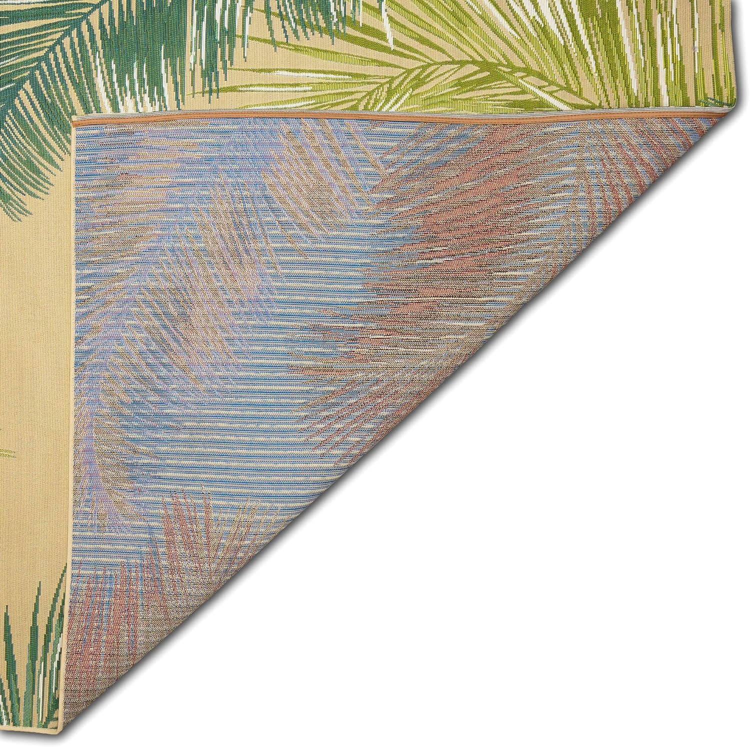 Liora Manne Marina Indoor/Outdoor Power Loomed Synthetic Blend Low Profile Area Rug - Transitional Border Botanical Beach Colorful (Palm Border Sisal) (4'10" x 7'6")