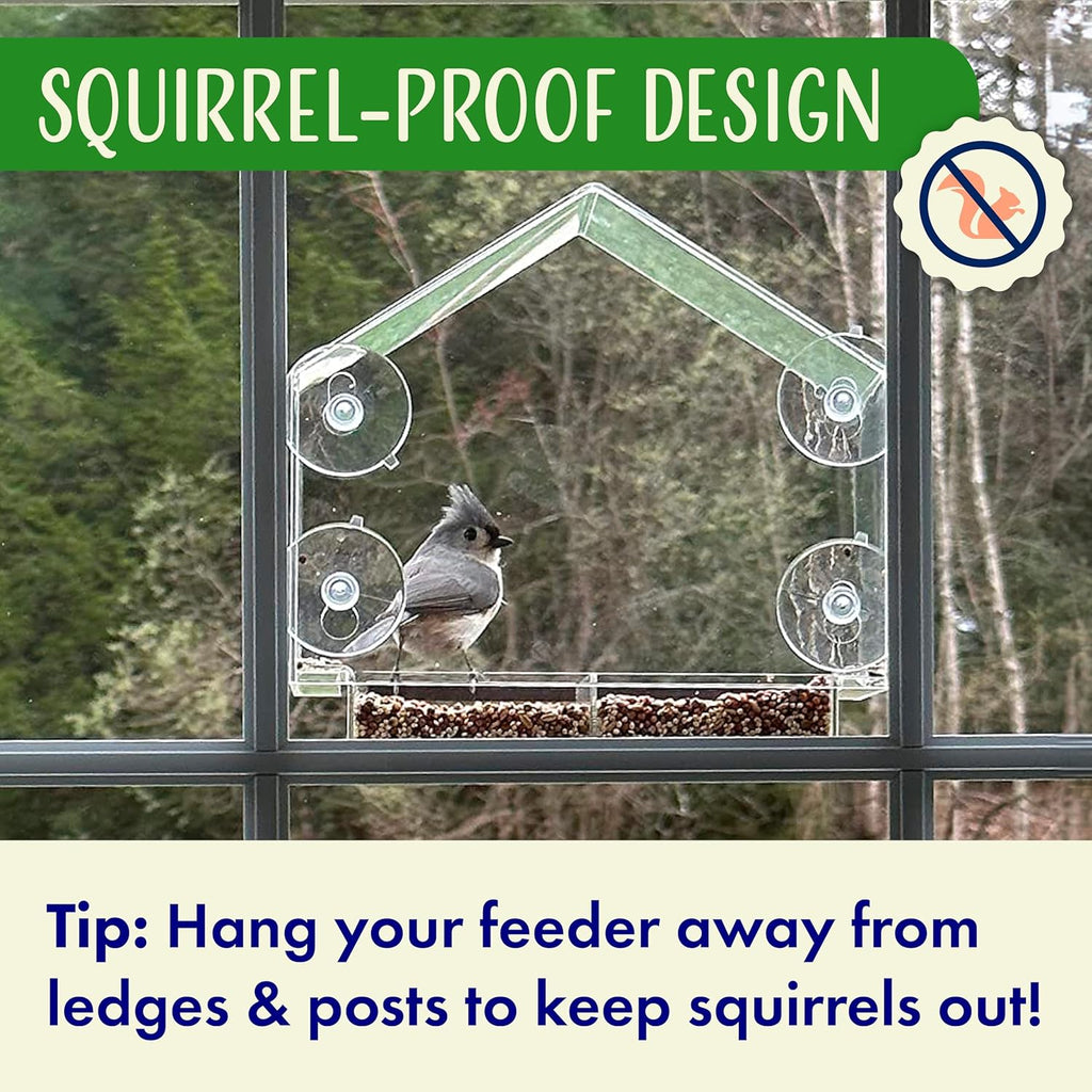 Window Bird Feeder with Strong Suction Cups, Clear Window Feeders for Outside - Transparent Bird House, Balcony Glass Mount, Acrylic Cat, Kids & Elderly Viewing
