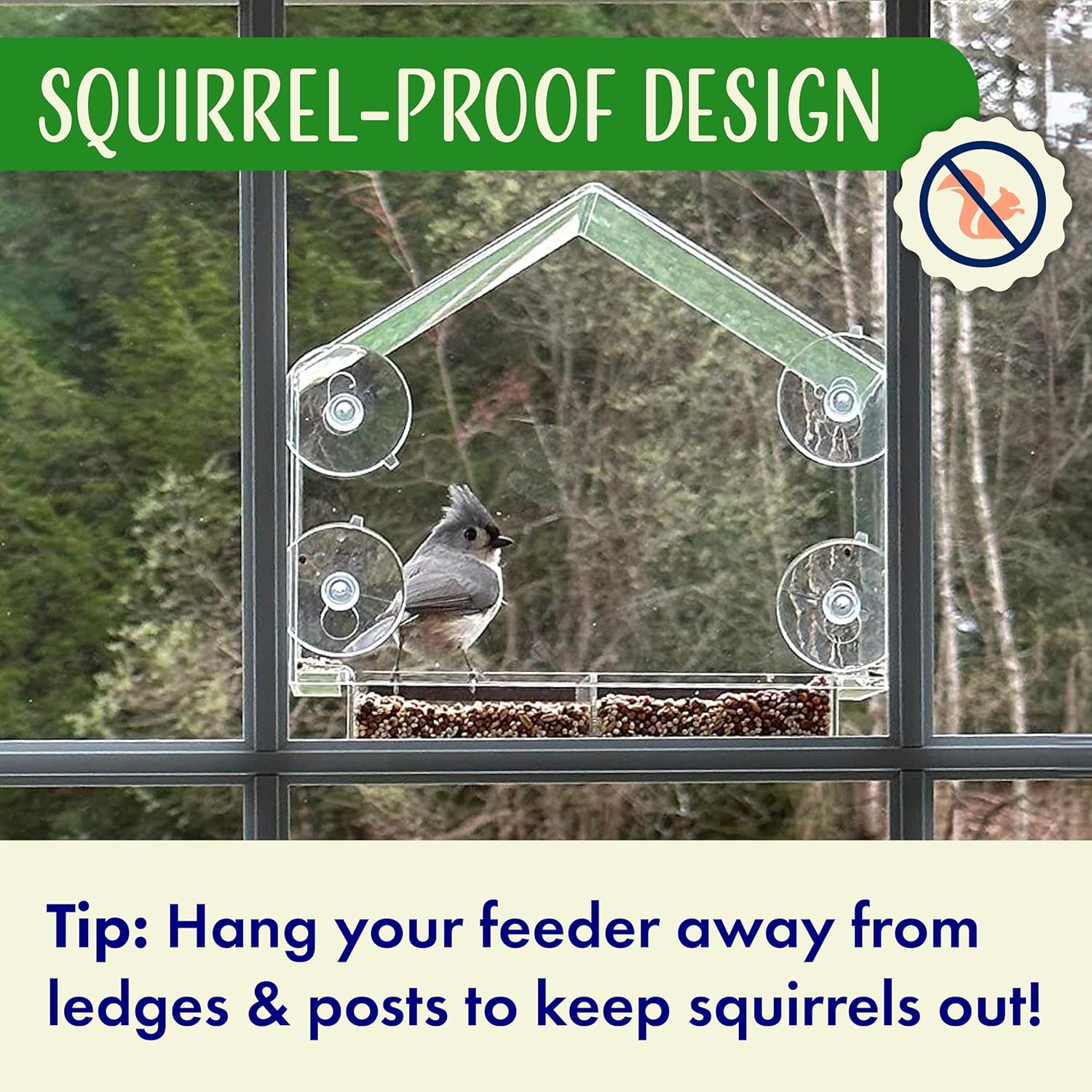 Window Bird Feeder with Strong Suction Cups, Clear Window Feeders for Outside - Transparent Bird House, Balcony Glass Mount, Acrylic Cat, Kids & Elderly Viewing