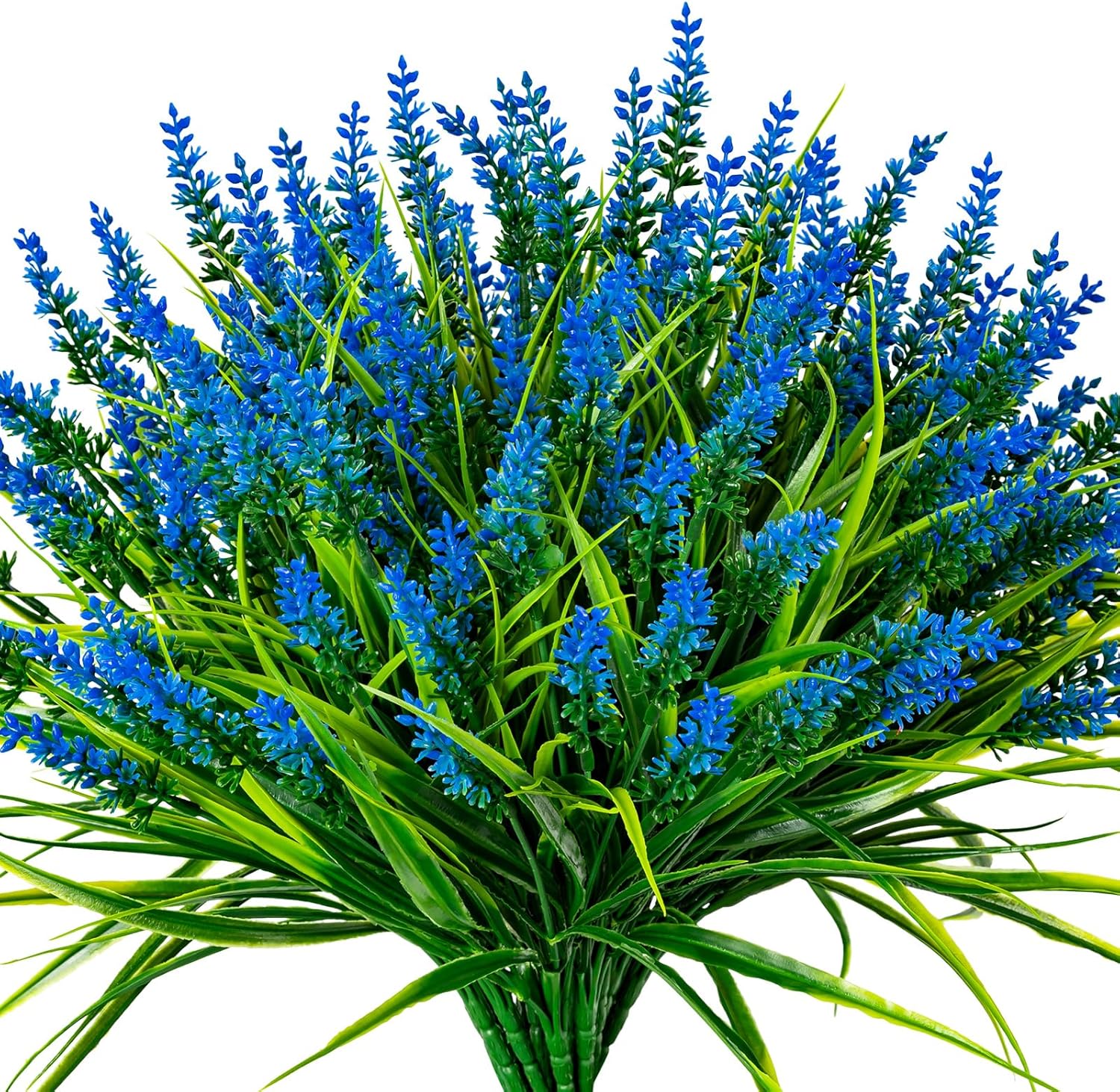 Artificial Flowers for Outdoor Plants 24 Bundles Fake Lavender Plastic Faux Monkey Grass for Verandah Window Garden Office Patio Front Porch UV Resistant for Planter(Blue)
