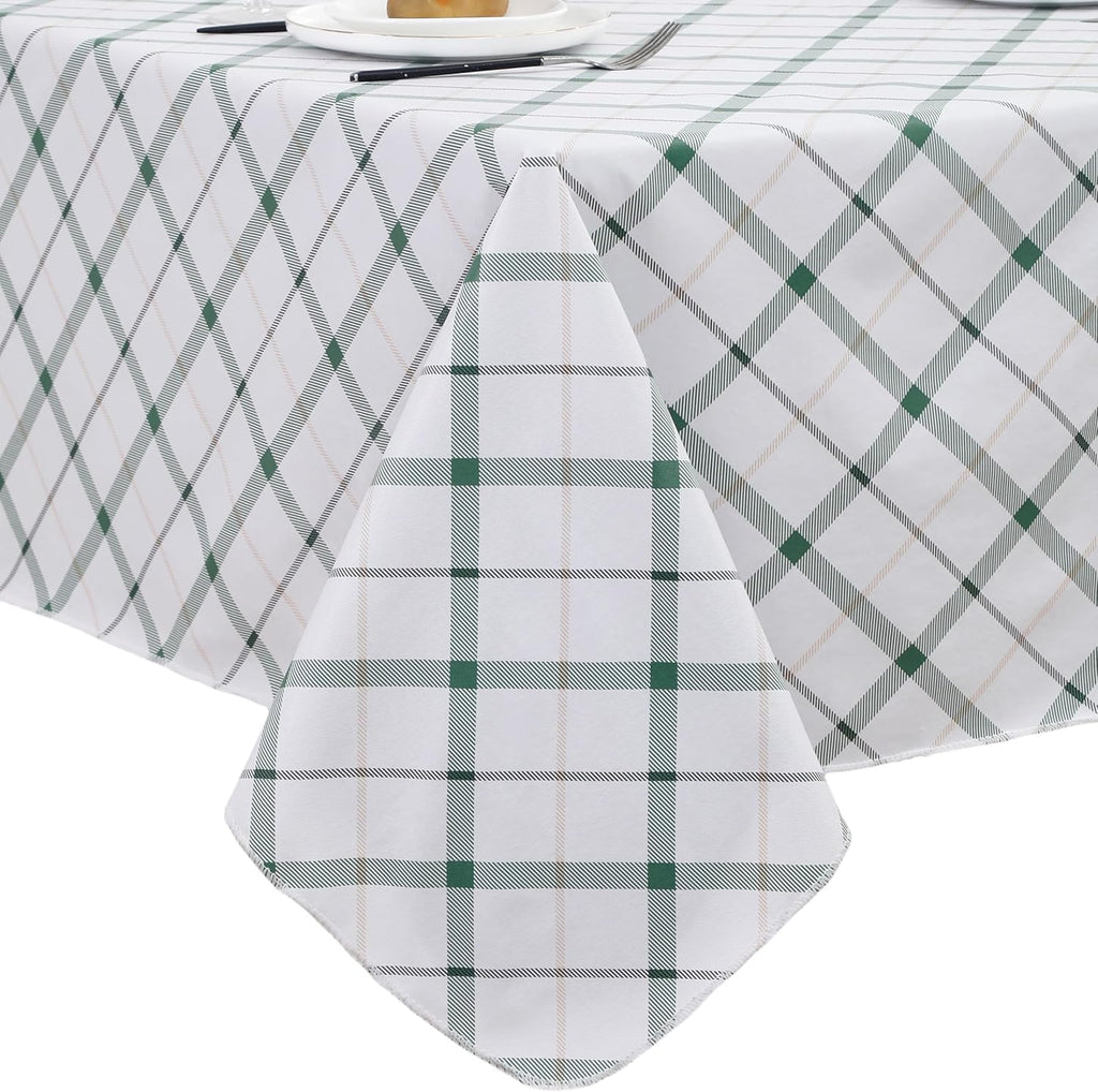 Heavy Duty Vinyl Tablecloth with Flannel Backing Waterproof Oil-Proof Plastic Table Cloth Stain-Resistant Wipeable Rectangle or Square Table Cover for Indoor and Outdoor (Green Plaid,60x84 Inch)