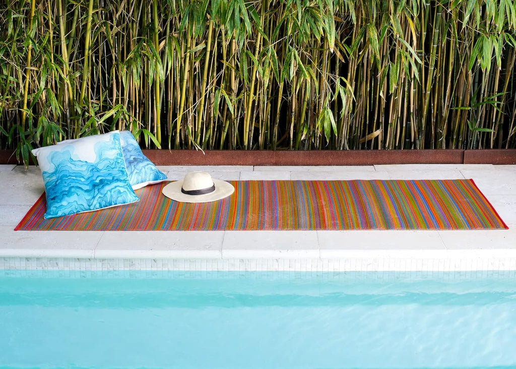 Fab Habitat Outdoor Rug - Waterproof, Fade Resistant, Crease-Free - Premium Recycled Plastic - Striped - Patio, Deck, Porch, Balcony, Laundry Room - Cancun - Multicolor - 4 x 6 ft