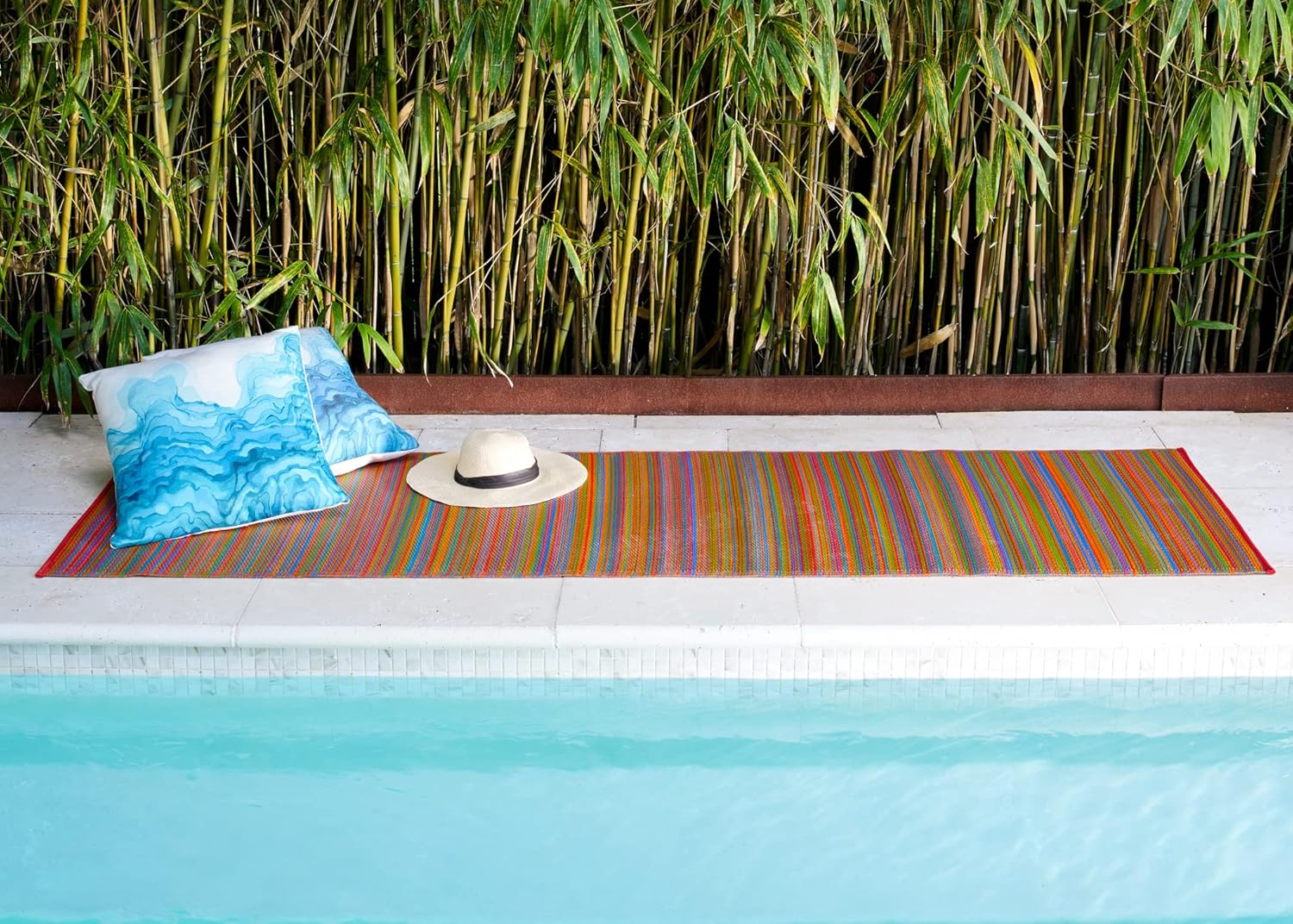 Fab Habitat Striped Outdoor Rug - Waterproof, Fade Resistant, Crease-Free, Reversible - Premium Recycled Plastic - Patio Porch Balcony Deck - Cancun Multicolor - 8x10 ft