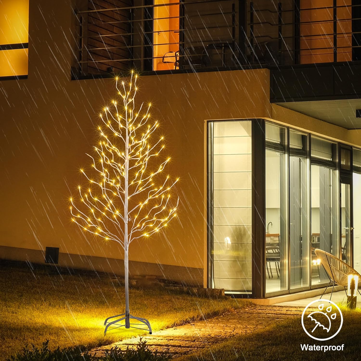 LIGHTSHARE 5FT 200L Lighted Star Light,Warm White Lighted Tree Decoration Light,Home/Festival/Party/Christmas,Indoor and Outdoor Use