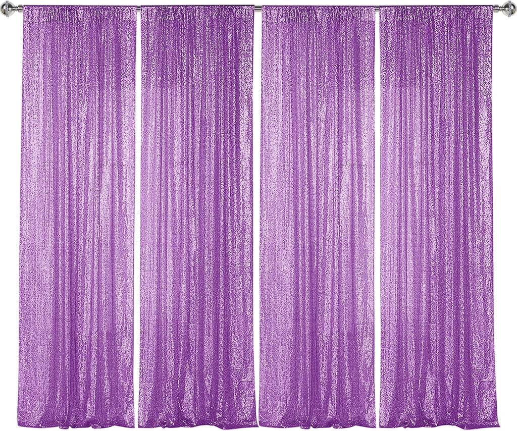 Sugargirl Lavender Purple Sequin Backdrop Curtain 4 Panels 2FTx8FT Glitter Lavender Background Drapes Sparkle Photography Backdrop for Party Wedding Birthday Wall Decoration