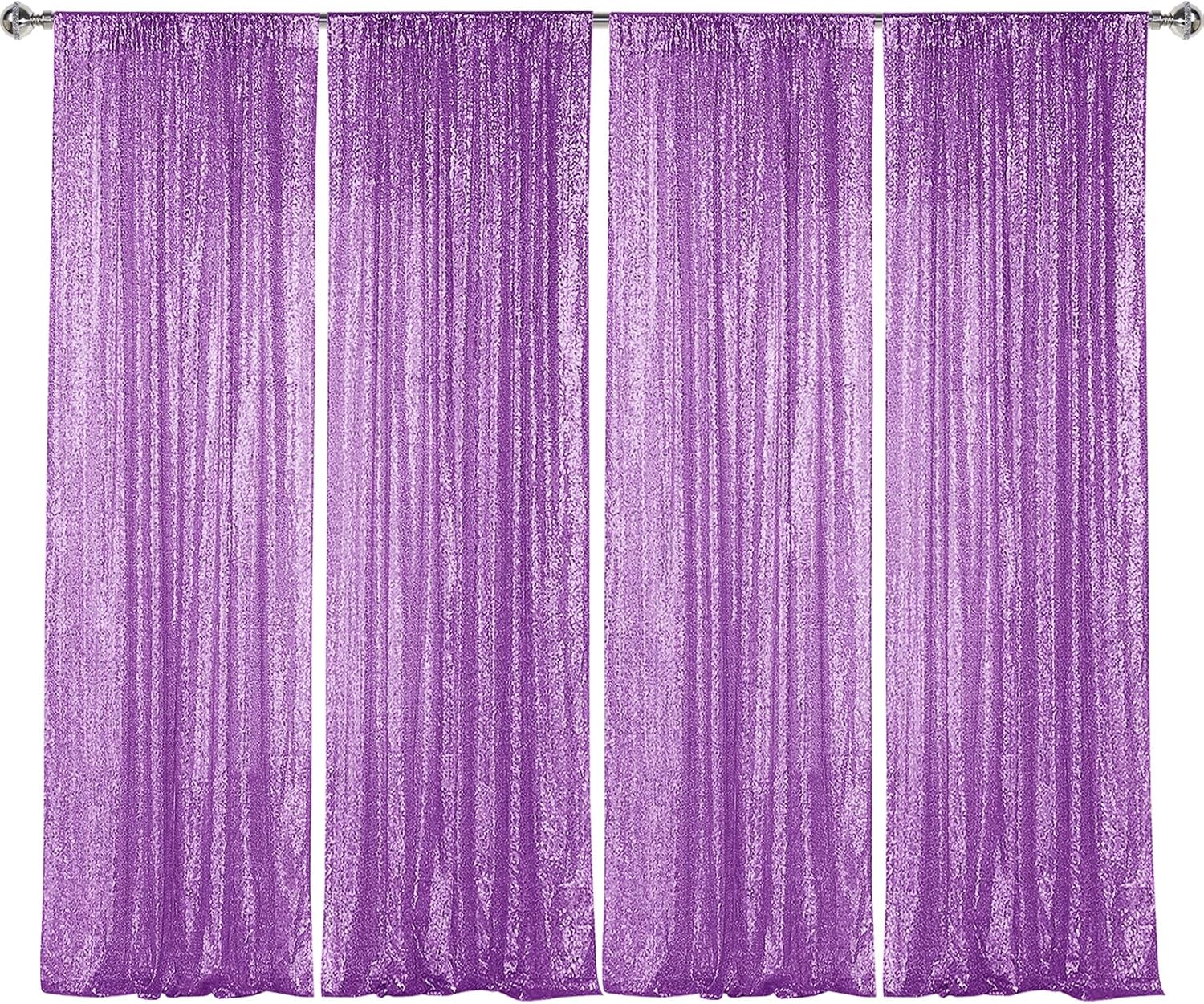 Sugargirl Lavender Purple Sequin Backdrop Curtain 4 Panels 2FTx8FT Glitter Lavender Background Drapes Sparkle Photography Backdrop for Party Wedding Birthday Wall Decoration