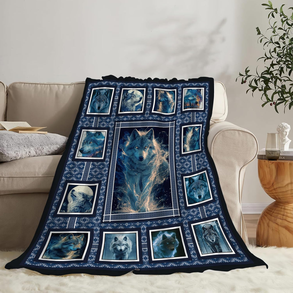 Wolf Throw Blanket Wolf Stuff Gifts for Kids Girls Boys Adults Women Men Soft Cozy Warm Plush Fluffy Fuzzy Fleece Blanket Decor 60''X80''