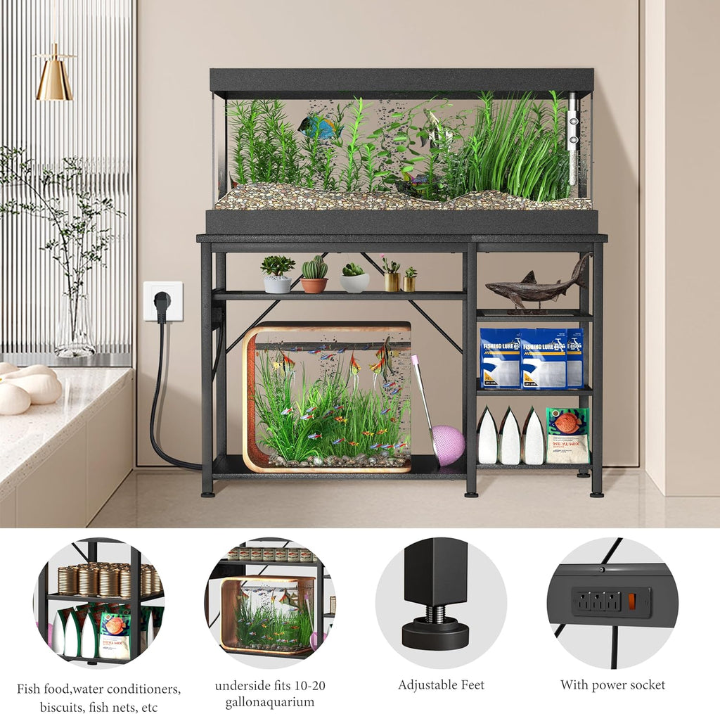 20-40 Gallon Fish Tank Stand: Heavy Duty Aquarium Stand with Power Outlets and Cabinet for Fish Tank Accessories Storage - Metal Frame, 800LBS Capacity, Suitable for Fish & Reptile Terrariums