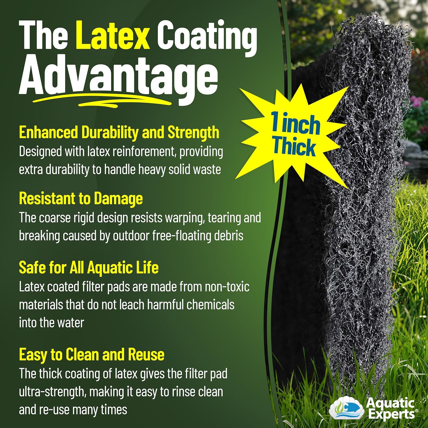 Aquatic Experts Classic Koi Pond Filter Pad COARSE – Bulk Roll Pond Filter Media, Rigid Ultra-Durable Latex Coated Fish Pond Filter Material US (14" x 56", Coarse (Black))
