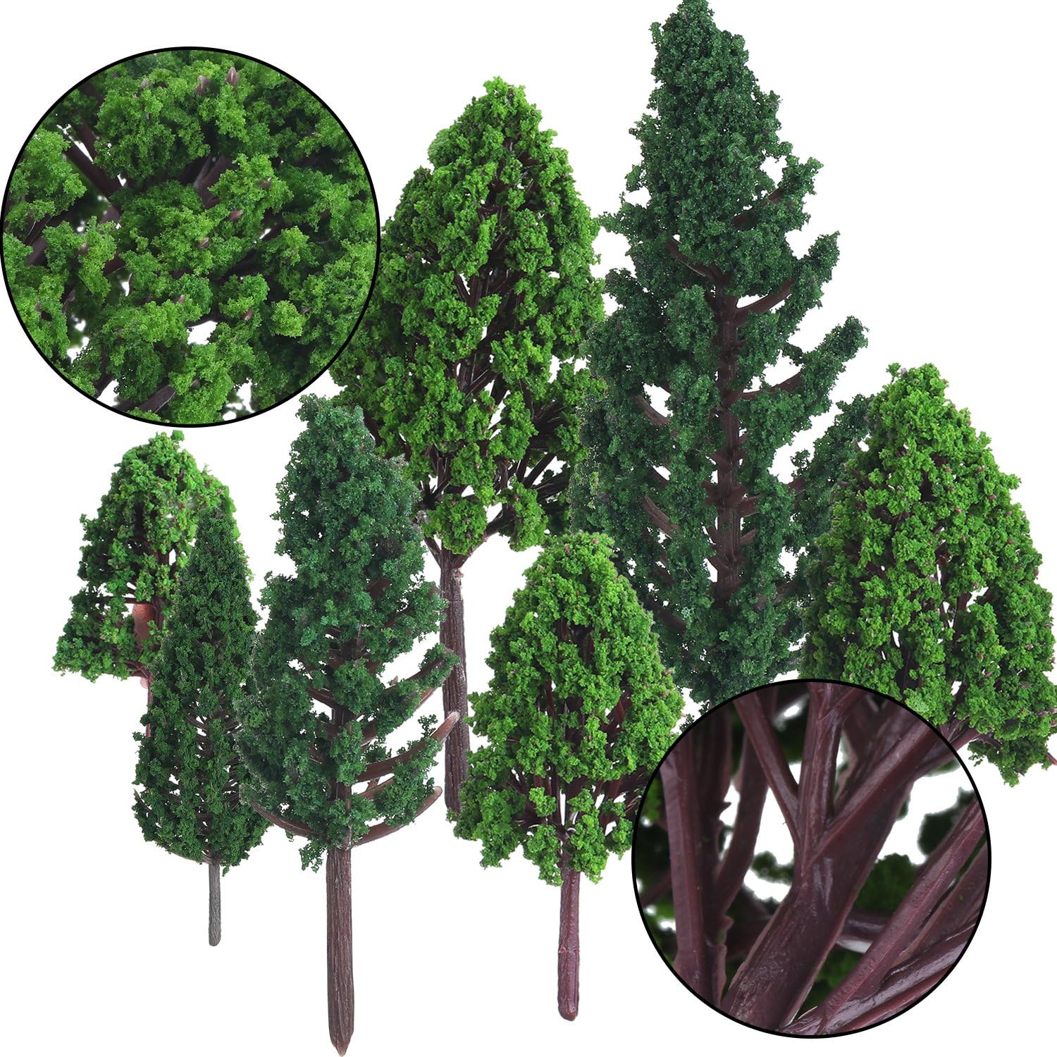 Bememo 22 Pieces Model Trees 1.18 to 6.29 Inch Mixed Miniature Fake Diorama Tree Train Railroad Architecture Scenery for DIY Projects Crafts Scenery Landscape, Natural Green