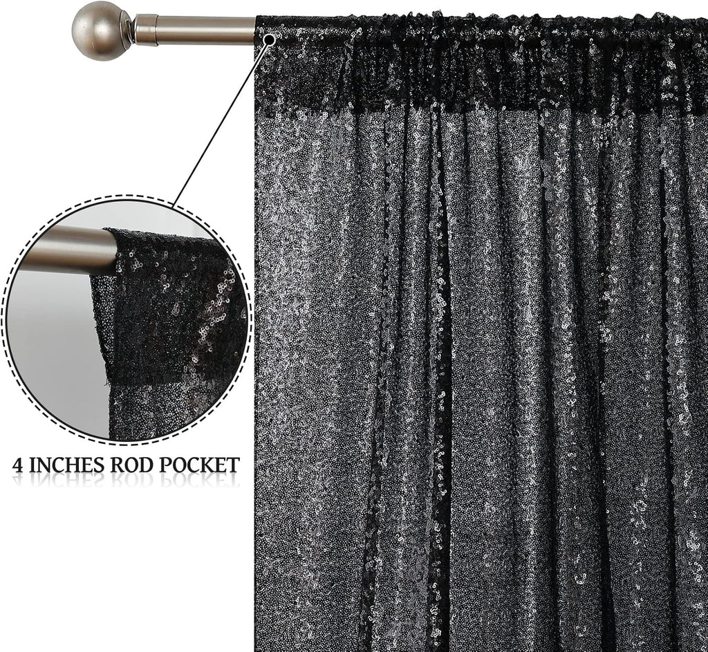 Sugargirl Halloween Black Sequin Backdrop Curtain 2 Panels 2FTx8FT Glitter Black Background Drapes Sparkle Photography Backdrop for Party Wedding Birthday Wall Decoration