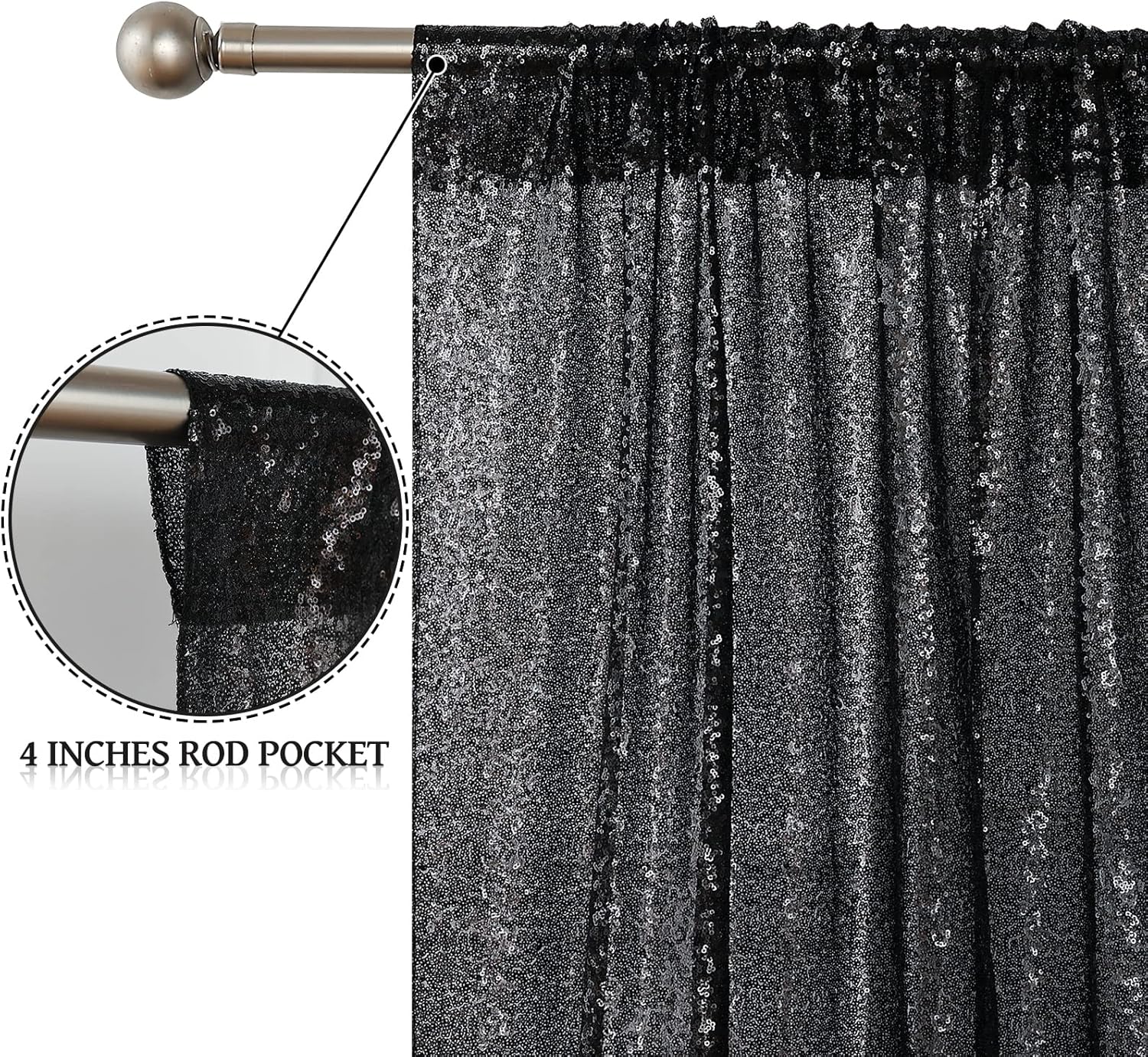 Sugargirl Halloween Black Sequin Backdrop Curtain 2 Panels 2FTx8FT Glitter Black Background Drapes Sparkle Photography Backdrop for Party Wedding Birthday Wall Decoration