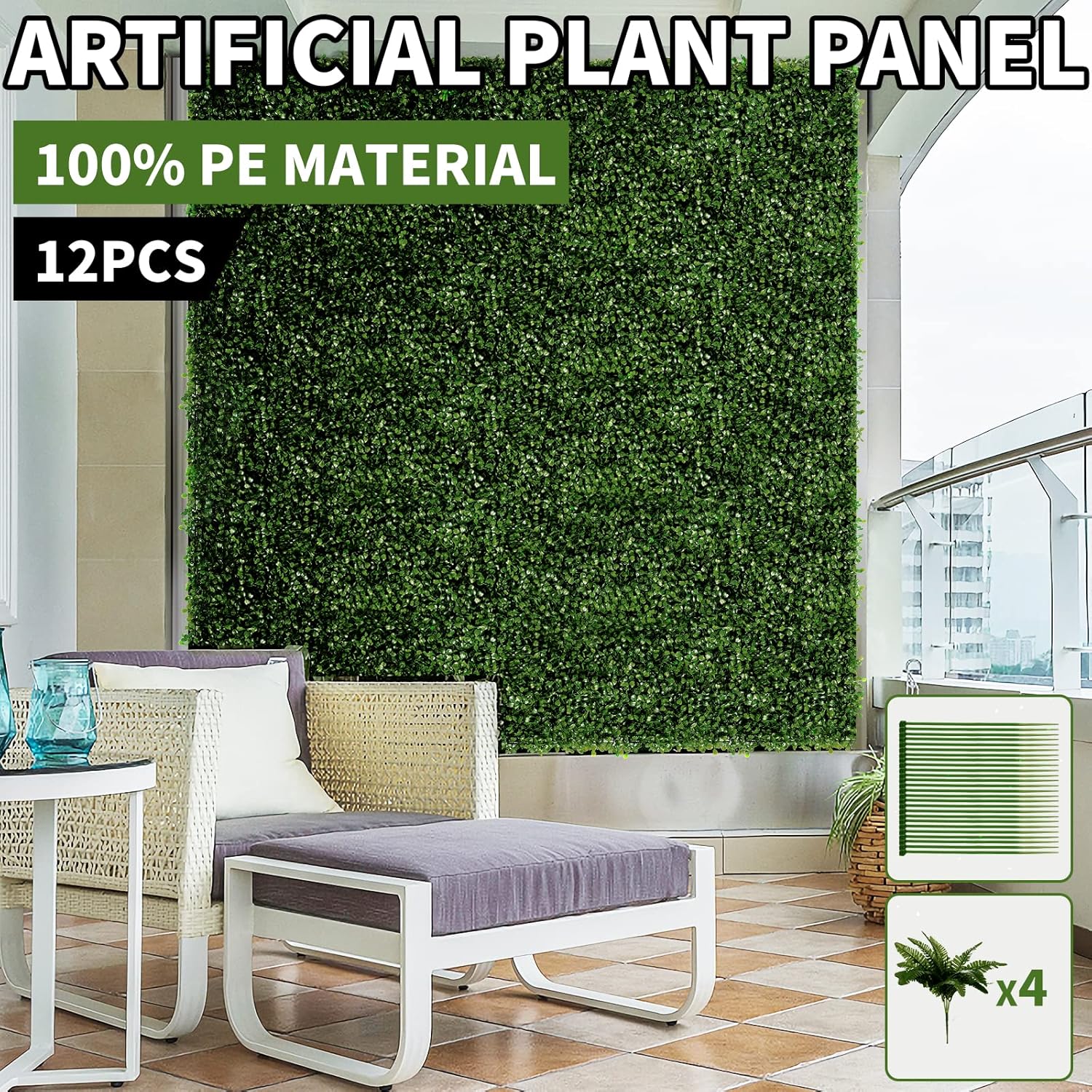 12 Pieces 24"x 16" Artificial Boxwood Panel, Grass Wall Panel, Boxwood Hedge Wall Panels UV Protected Suitable for Artificial Green Wall Decor, Fence Garden Wedding Backyard Decor