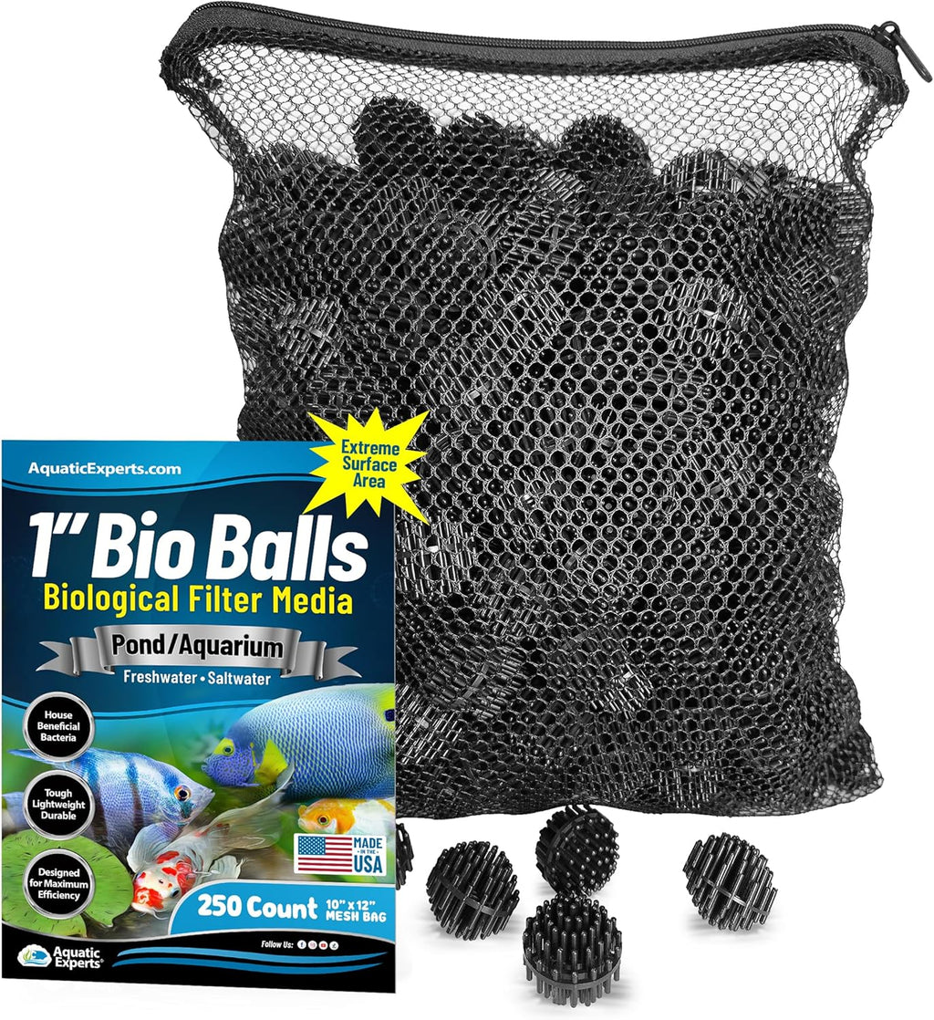 Aquatic Experts Bio Balls Filter Media, 1 Inch Small Bio Ball for Ponds and Aquarium Filters, Perfect Aquarium Filter Media, Made in The USA, (250 Count with Mesh Bag)