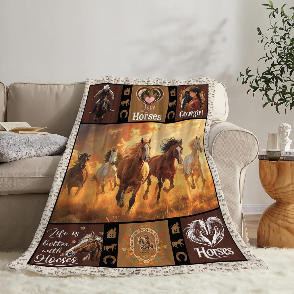 Horse Blanket Horse Throw Blanket Gifts for Kids Girls Boys Adults Women Man Super Soft Cozy Plush Fluffy Fuzzy Fleece Blanket Decor 60''X80''