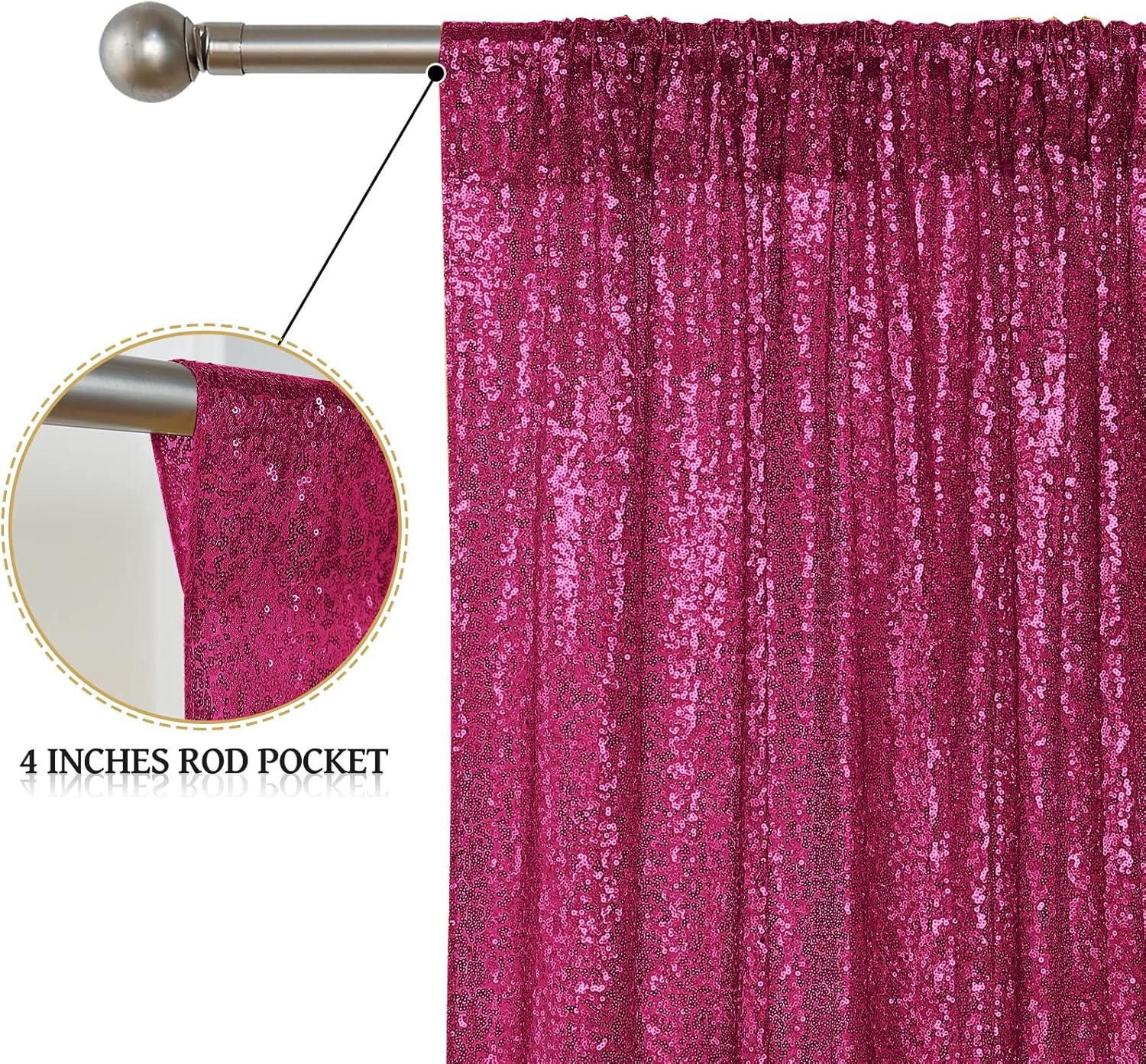 Sugargirl Fuchsia Sequin Backdrop Curtain 2 Panels 2FTx8FT Glitter Fuchsia Background Drapes Sparkle Photography Backdrop for Party Wedding Birthday Wall Decoration