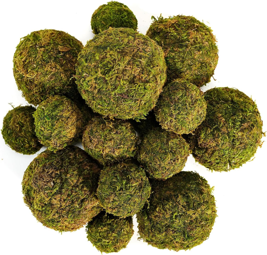 18-Piece Moss Balls Set - 6 Large 3.2" & 12 Small 2" Artificial Moss Decor for Bowls, Vases | Handmade Natural-Look Decorative Filler Balls for Home Centerpieces, Tabletop Decor (Sunlit Green)