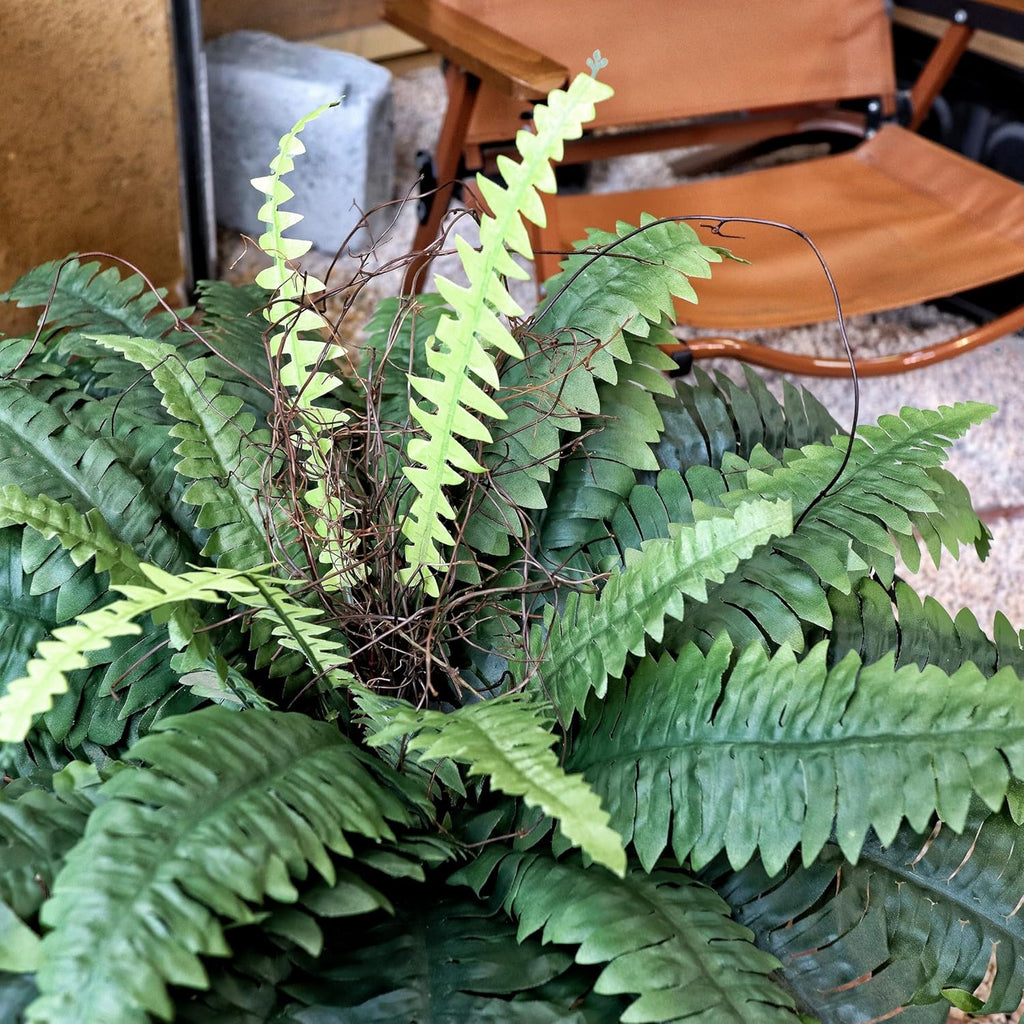 Large Artificial Ferns for Outdoor 47" Fake Boston Fern 60 Fronds Faux Ferns Plant Silk Greenery for Indoors Home Garden Porch Windowsill Decor (1 Stem)