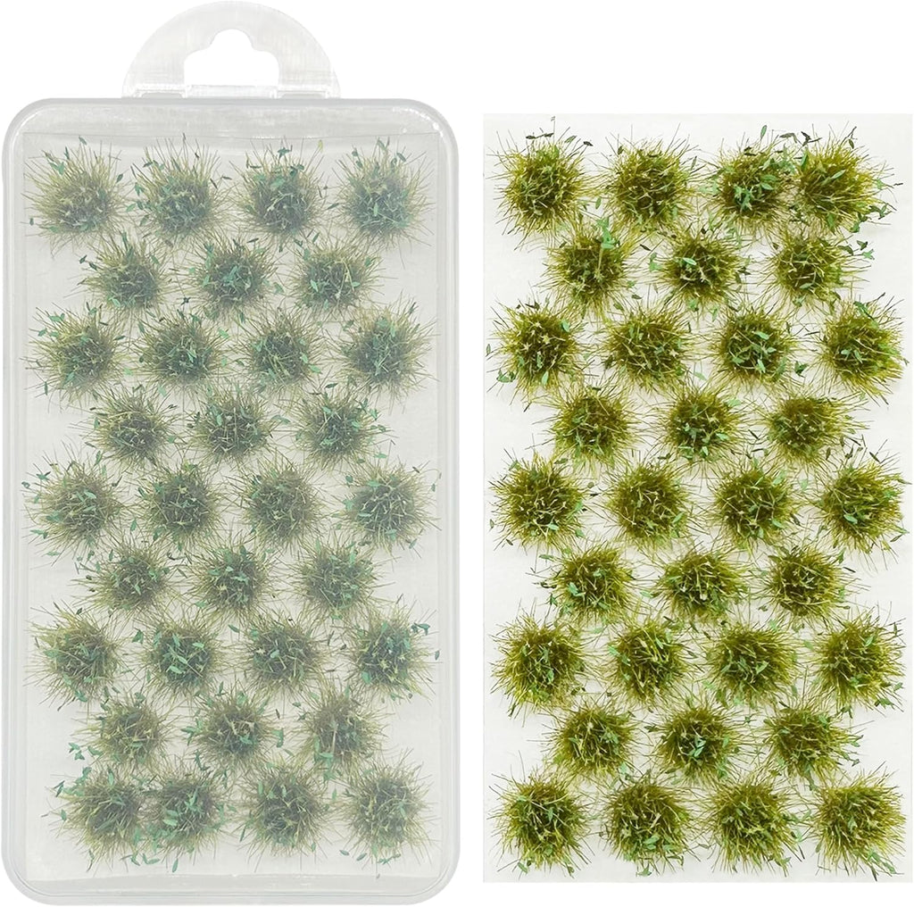 Woohome 32 PCS Miniature Grass Cluster, Field Green Static Grass Tuft Model Vegetation Groups Static Grass Tufts for DIY Model Train Landscape Railroad Scenery Grass Tufts Flower
