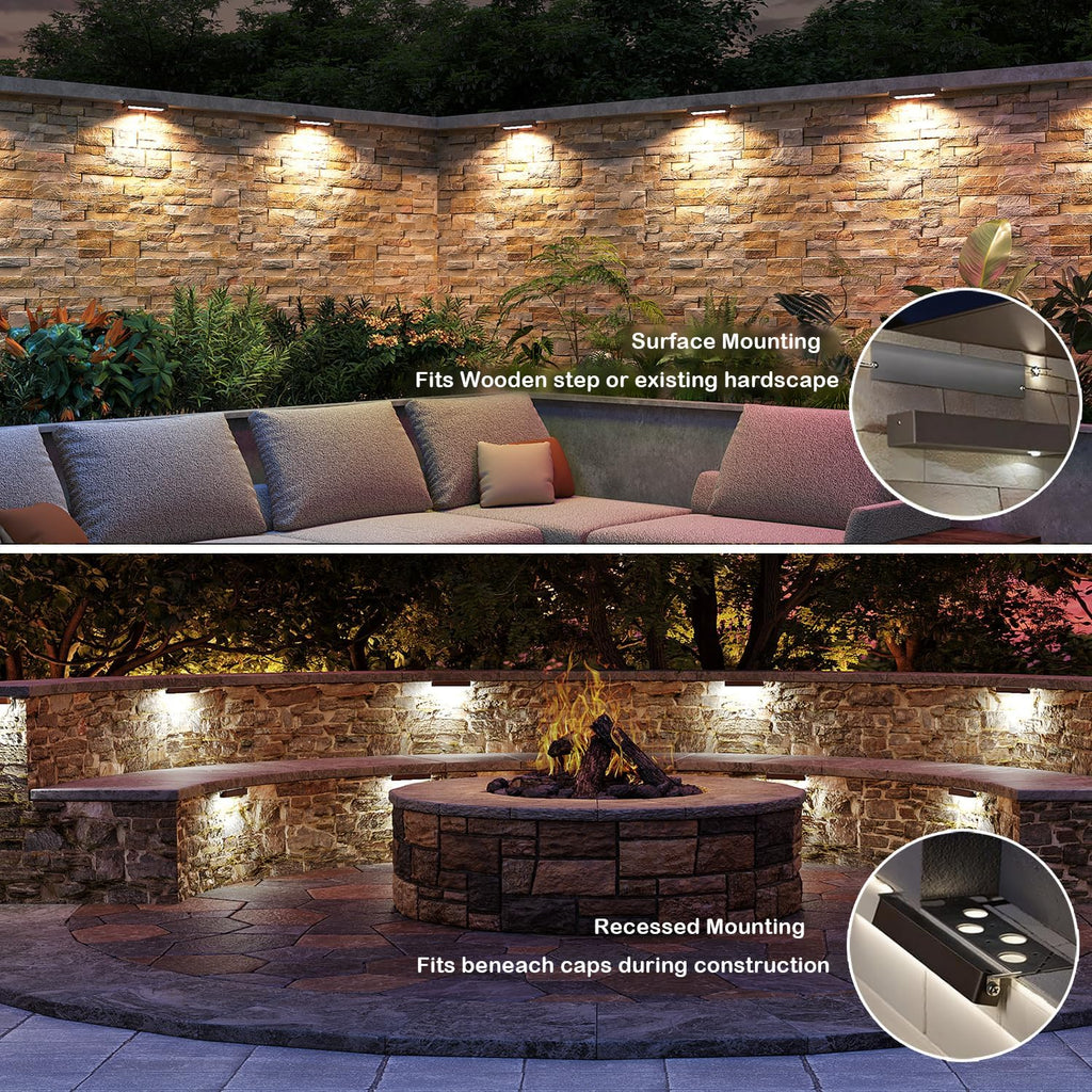 7 Inch LED Retaining Wall Lights 4-Pack, 5W Hardscape Step Lights, 5CCT 2200K-5000K Tunable White, 12-24V Low Voltage Outdoor Paver Lights, ETL Listed Brown Landscape Lights for Stairs, Deck