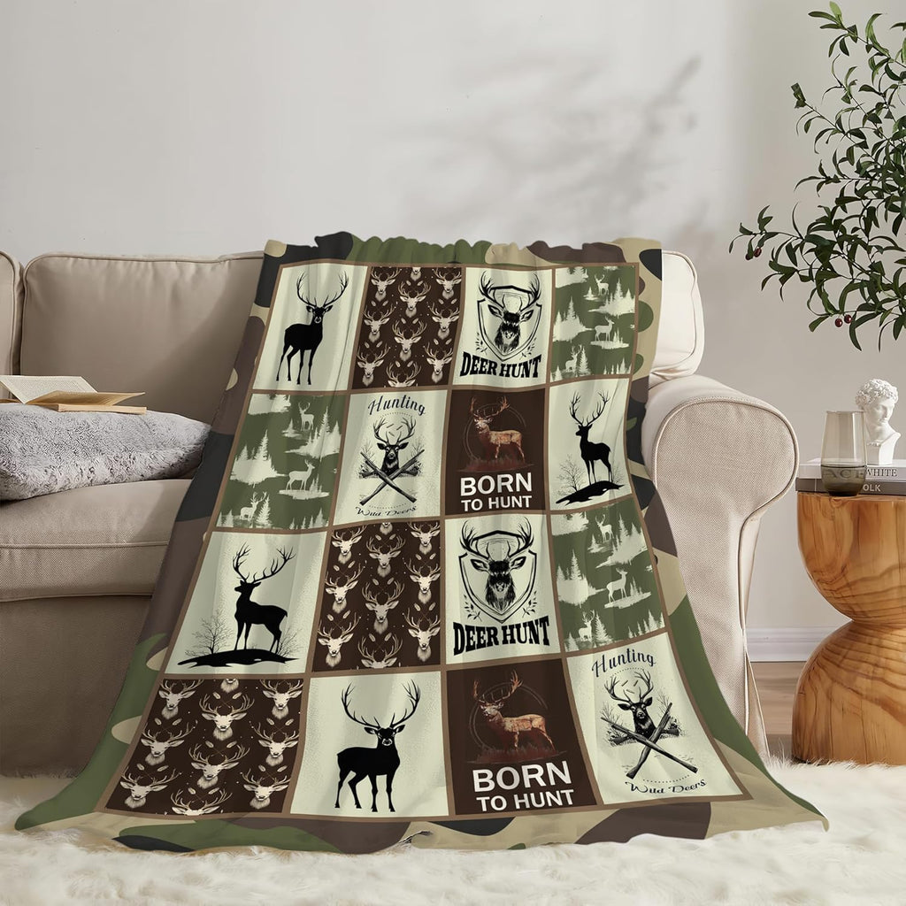 Deer Hunting Blanket Hunt Deer Throw Blanket Gifts for Girls Women Kids Boys Adults Men Super Soft Cozy Plush Fluffy Fuzzy Fleece Blanket Home Decor 40''X50''