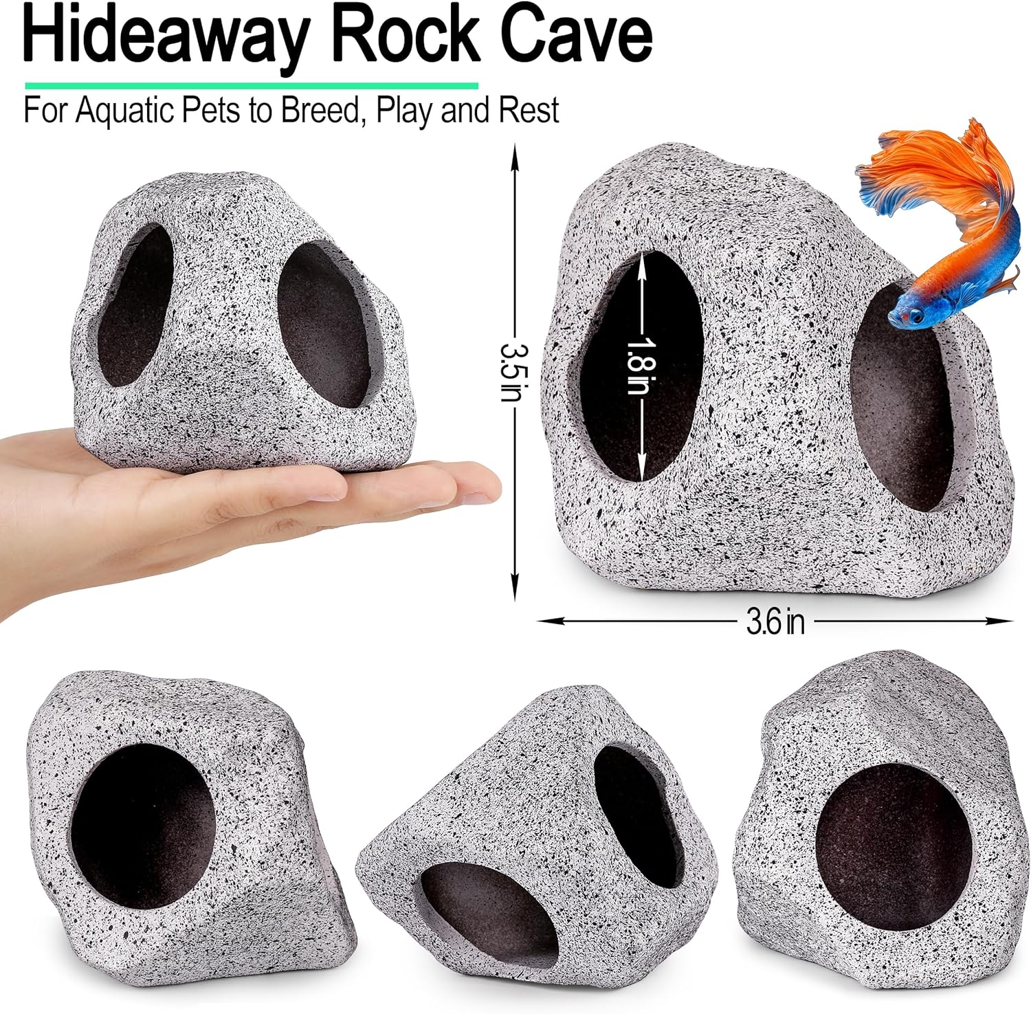 MyLifeUNIT Fish Tank Decor, Silk Aquarium Plants and Hideaway Rock Cave Decor for Betta Fish Tank Accessories, Goldfish, Turtle Tank Decorations