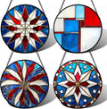 Stained Glass Window Hanging 4 Pcs Set Abstract Flowers in Red White Blue 7.8" - Suncatcher Door Garden Sun Catcher Decor Birthday Mother's Day Xmas Gift for Mom Woman Nana Men Parents