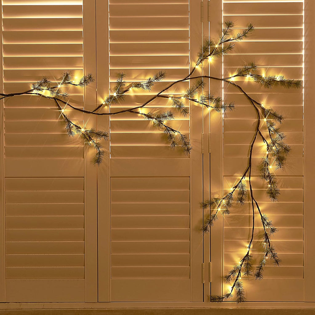 Hairui Lighted Pine Garland Battery Operated with Timer 6FT 48 Lights, Christmas Garland with Lights for Indoor Outdoor Home Holiday Decoration