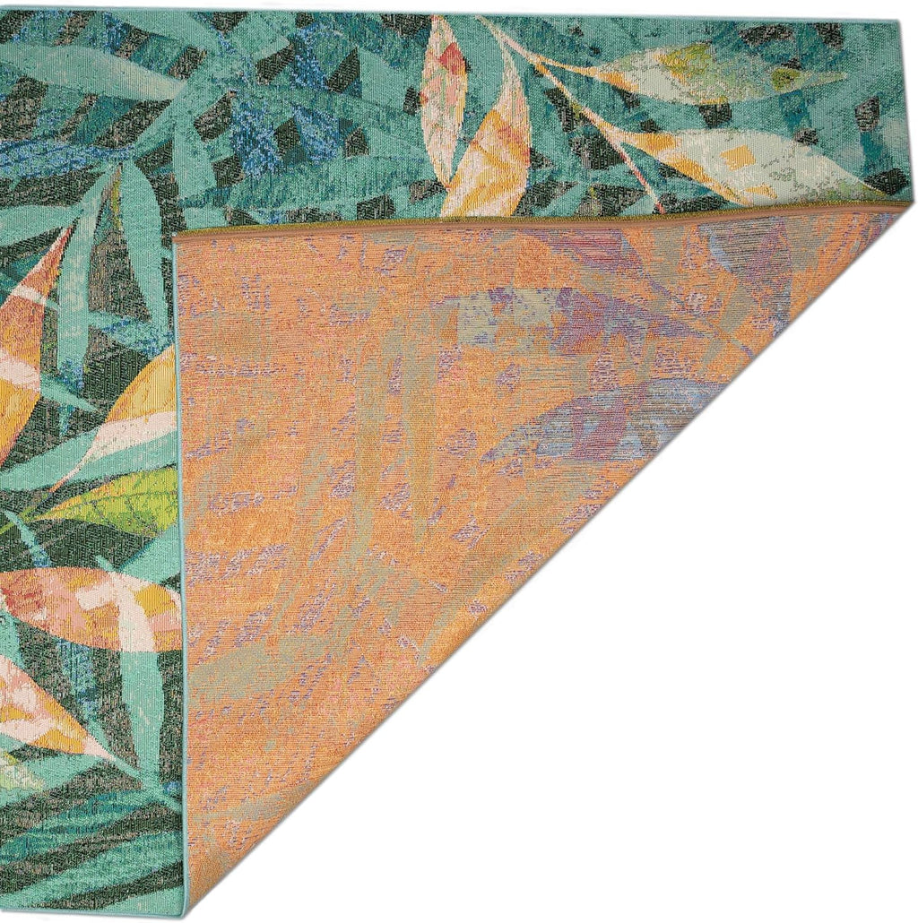 Liora Manne Marina Indoor/Outdoor Power Loomed Synthetic Blend Low Profile Area Rug - Contemporary Graphic Botanical Floral Colorful (Leaves Blue) (1'11" x 7'6")