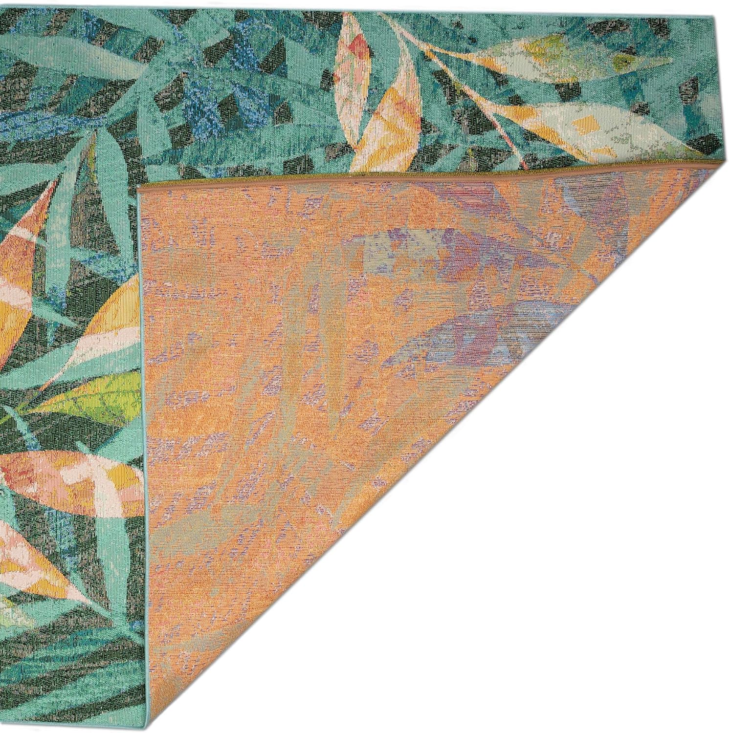 Liora Manne Marina Indoor/Outdoor Power Loomed Synthetic Blend Low Profile Area Rug - Contemporary Graphic Botanical Floral Colorful (Leaves Blue) (7'10" x 9'10")